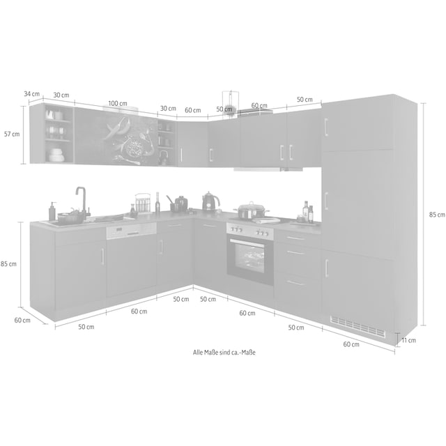 HELD MÖBEL Winkelküche »Paris«, mit E-Geräten, Stellbreite 220/280 cm  bestellen | BAUR