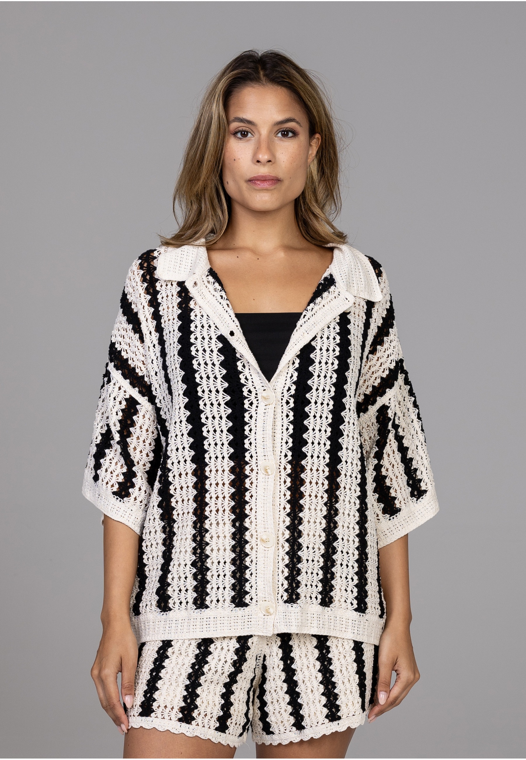 ESTELOU Bolero »ESTELOU Chrochet Stripe Shirt« 1