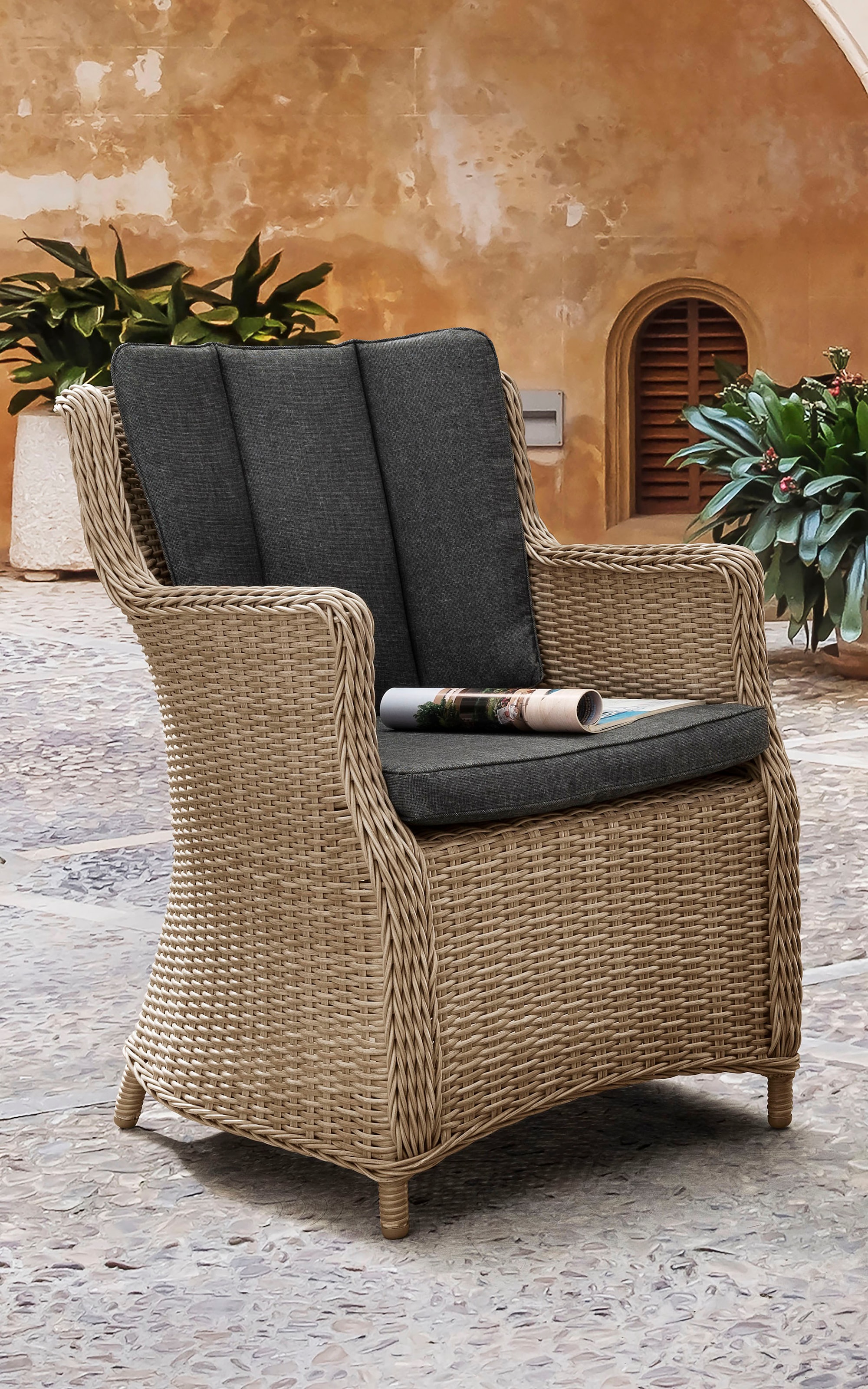 Destiny Balkonset »LUNA MALAGA«, (7 tlg., 2x Sessel, 1x Beistelltisch, inkl. Auflagen), Aluminium, Polyrattan