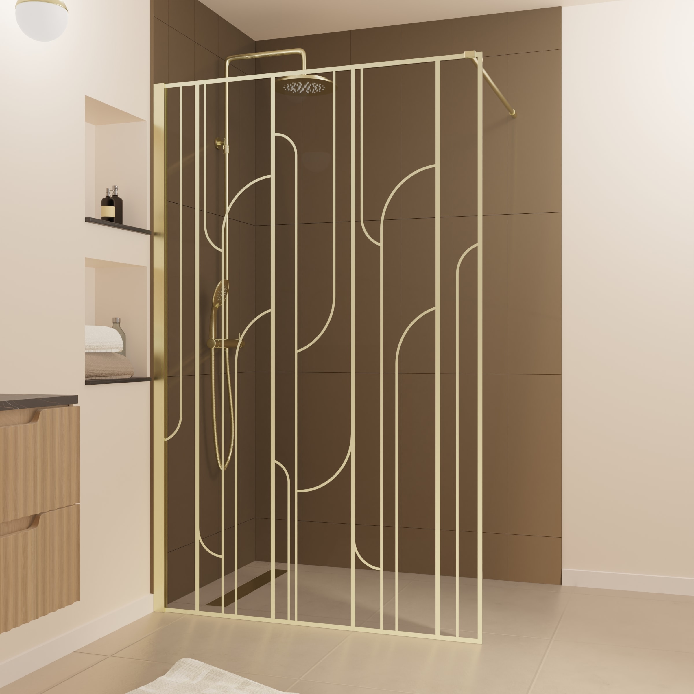 Walk-in-Dusche »Nouveau«, mit goldenen Siebdruck und hochwertigen Aluminiumwandprofil