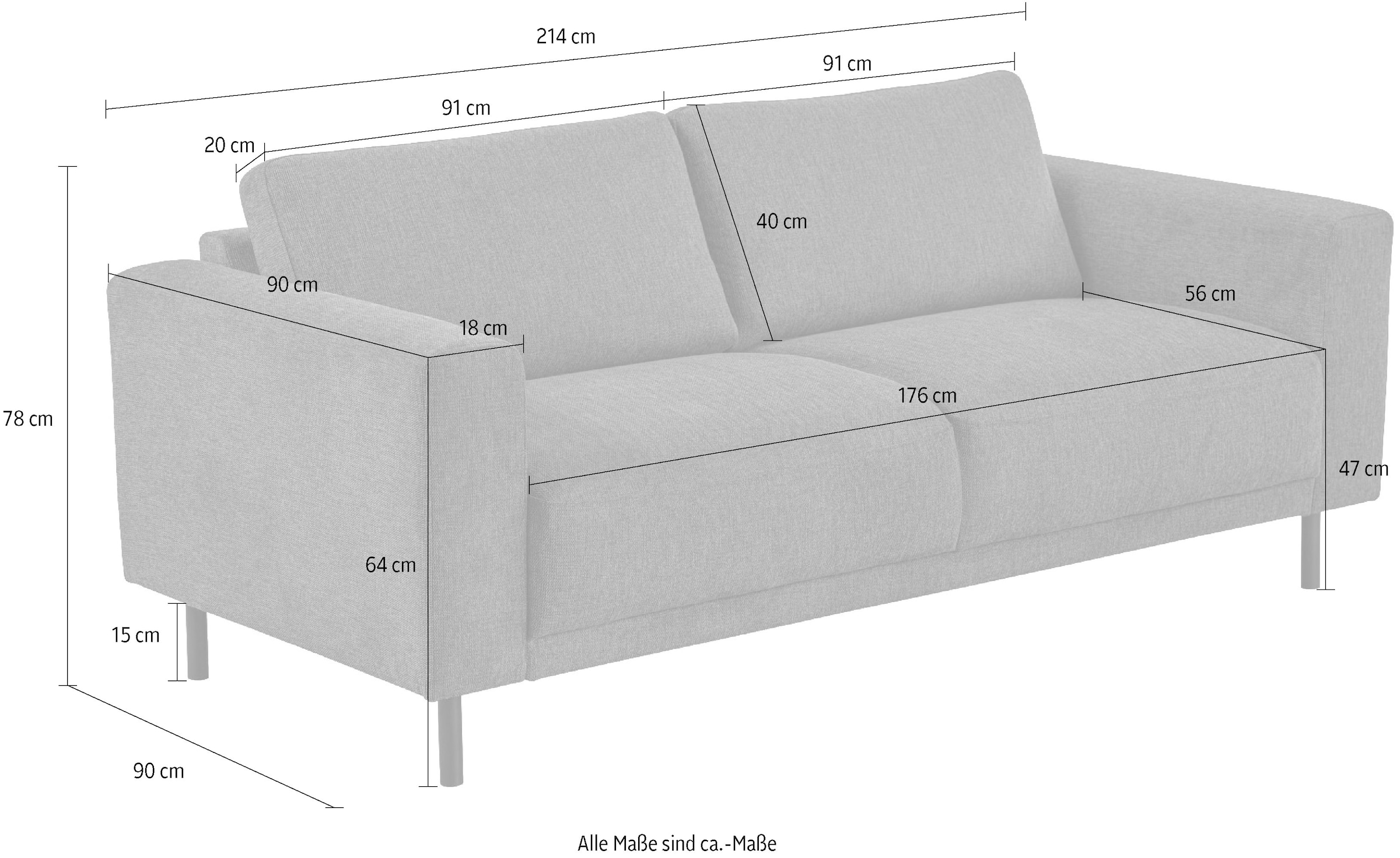Home affaire 3-Sitzer »Sveeva, B.214 cm, schwarze Metallfüße« langlebiger Webstoff, mit Wellenunterfederung, viele Farben