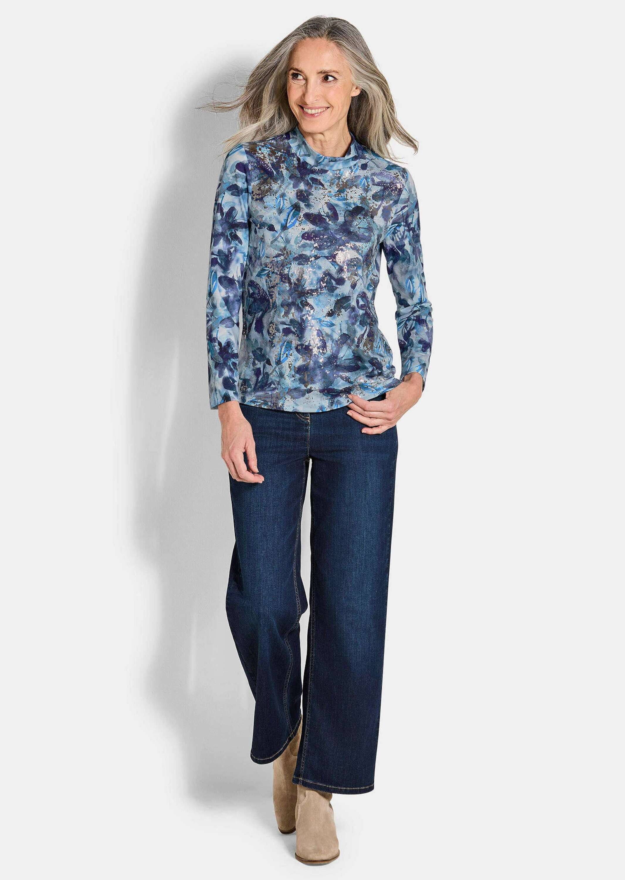 GOLDNER Kurzarmshirt »Langarm Jersey-Shirt mit Allover-Druck« Stehbundkragen