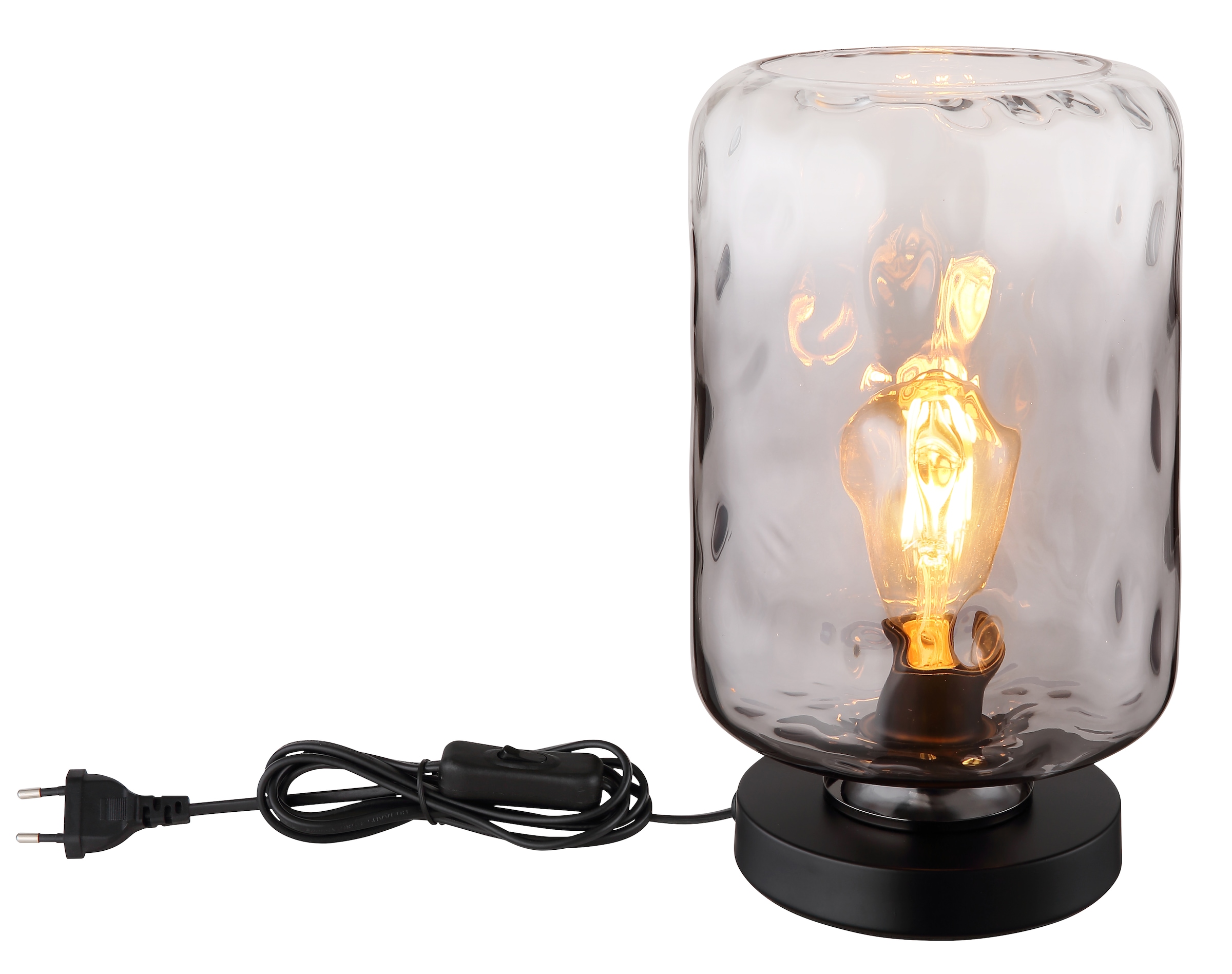 GLOBO LIGHTING Tischleuchte »DARINA«, Leuchtmittel E27 | ohne Leuchtmittel, Tischlampe/schwarz/Glas rauchfarben/Wohnzimmer/Schlafzimmer