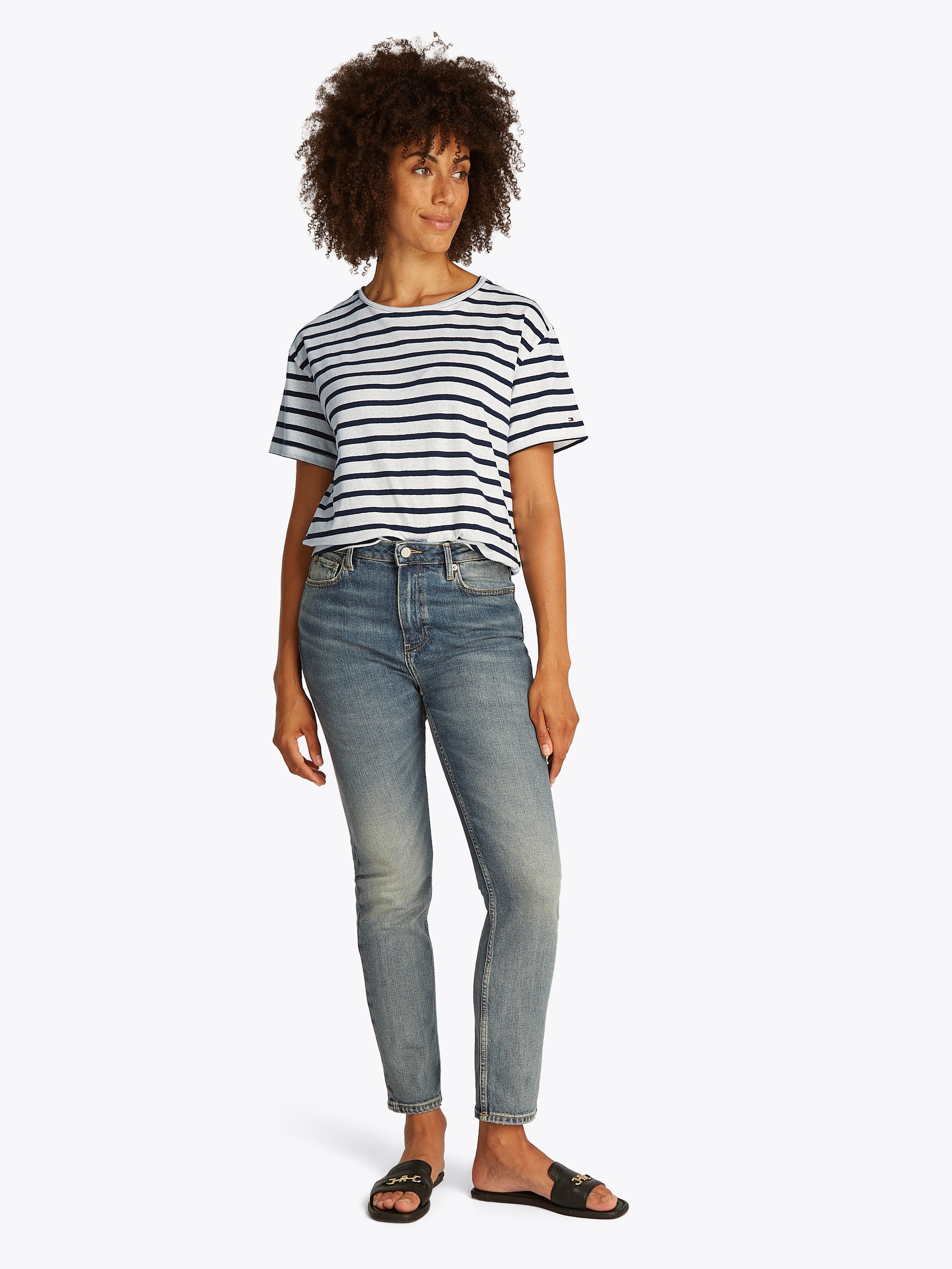 Tommy Hilfiger Kurzarmshirt »MODERN CO LINEN C-NK SS«, mit Streifenmuster,kühlendes Premium Leinen