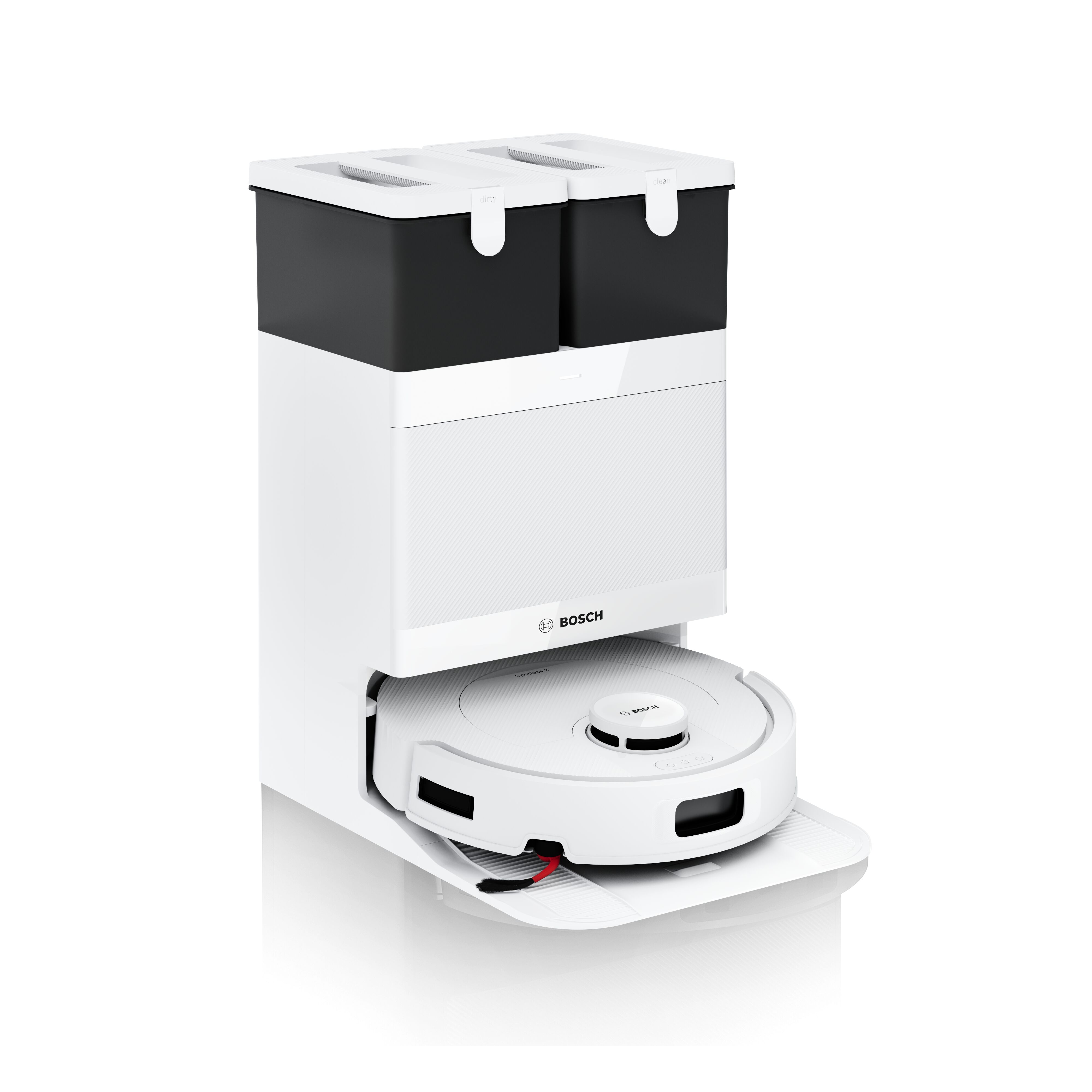 BOSCH "mit Wischfunktion Spotless 2 BCR2S1B/BCR2S1W, 25.000 Pa Saugkraft" Selbstreinigung, Nass-Trocken-Servicestation, rotierende Pads