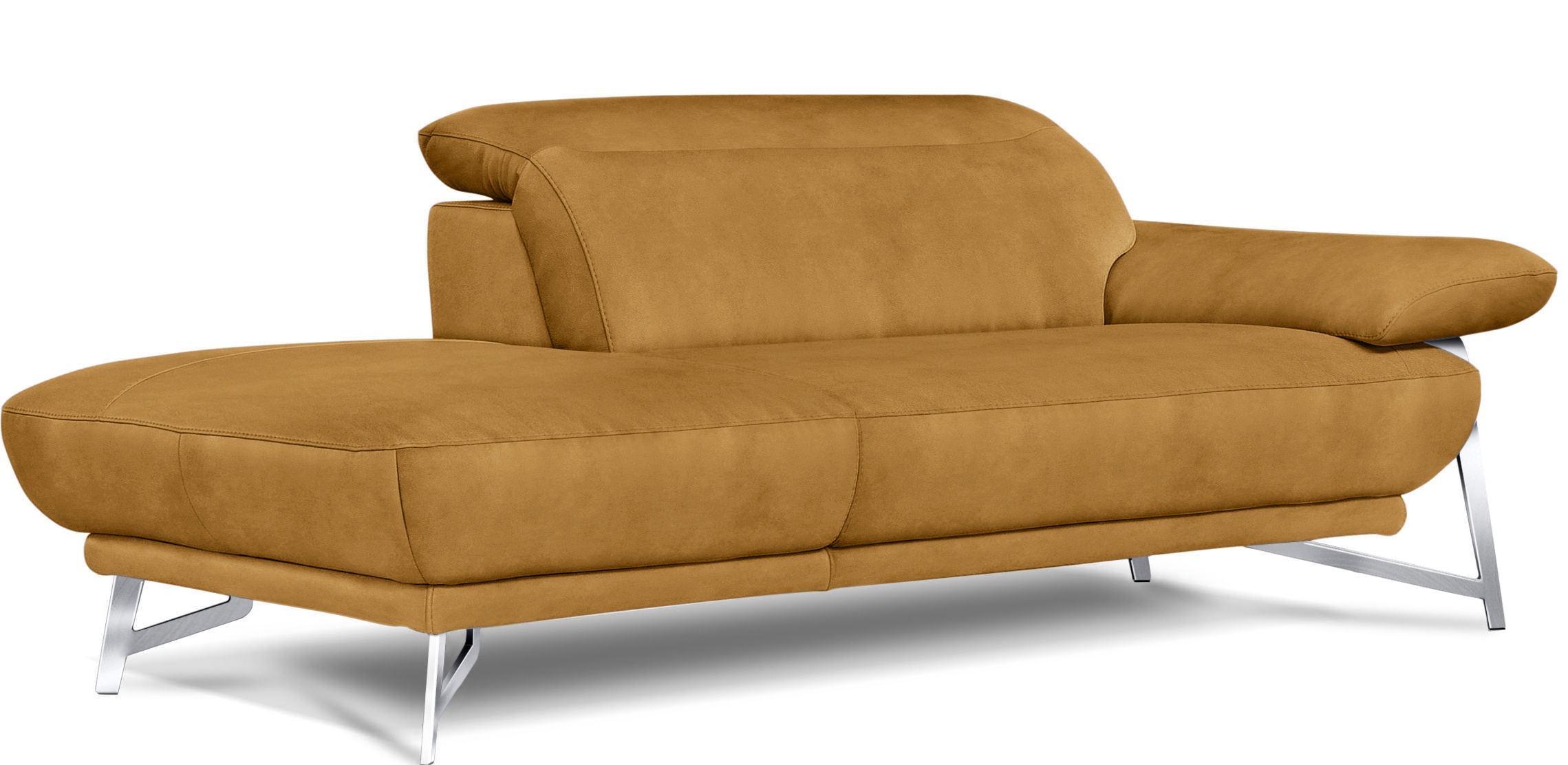 Egoitaliano Sofa »Anais, erstklassiger Sitzkomfort, Fußfarbe chrom«, Set, Kopfteil verstellbar, Luxus-Microfaser Lederoptik, gelb