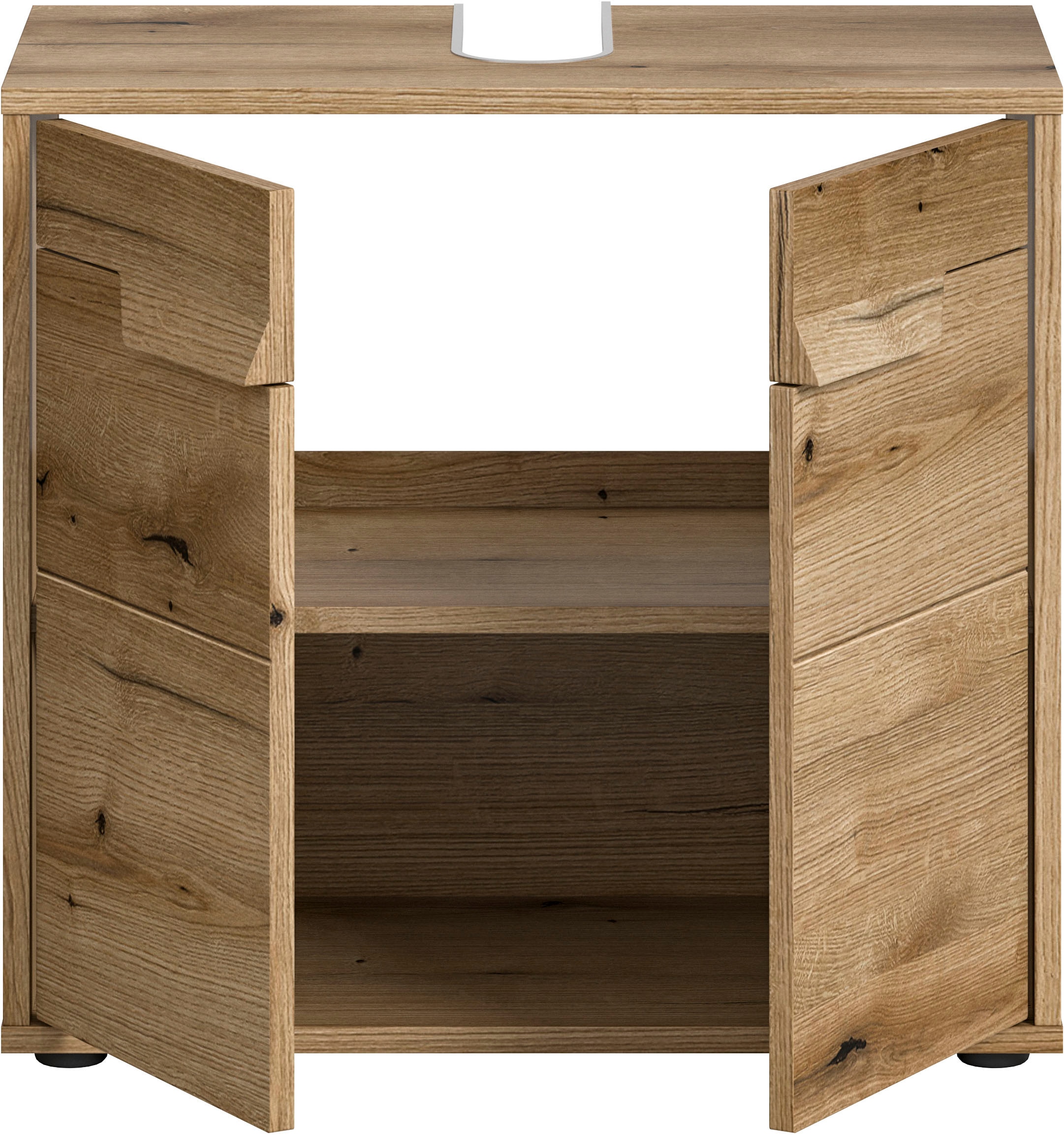 welltime Waschbeckenunterschrank »Kayu, Breite 64 cm, 2 Türen, 1 Einlegeboden«, einzigartiges Griffdesign, Badschrank, Bad-Möbel, Badezimmer, Bad