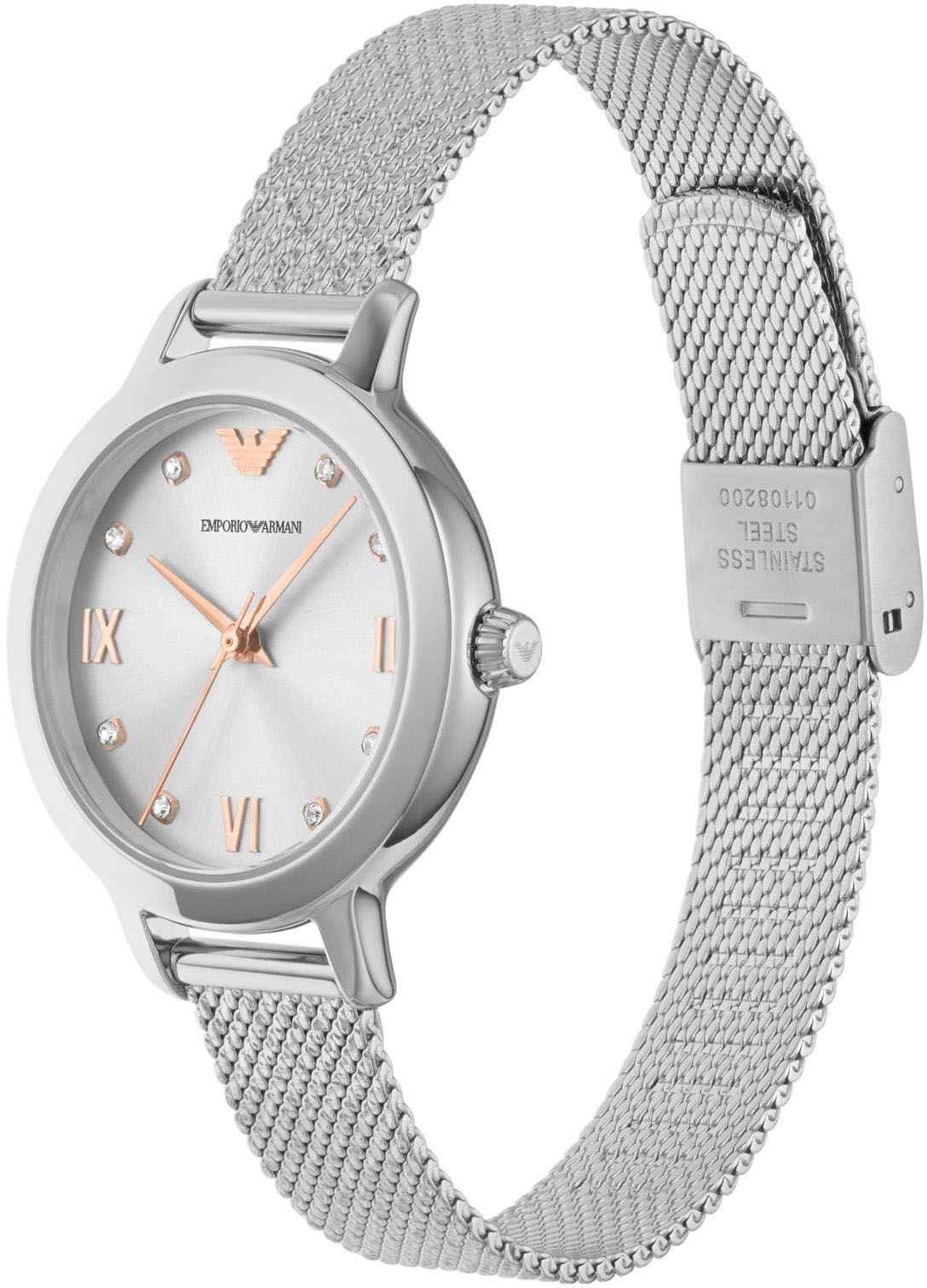 Emporio Armani Quarzuhr Armbanduhr, Damenuhr, ideal als Geschenk, Edelstahlarmband