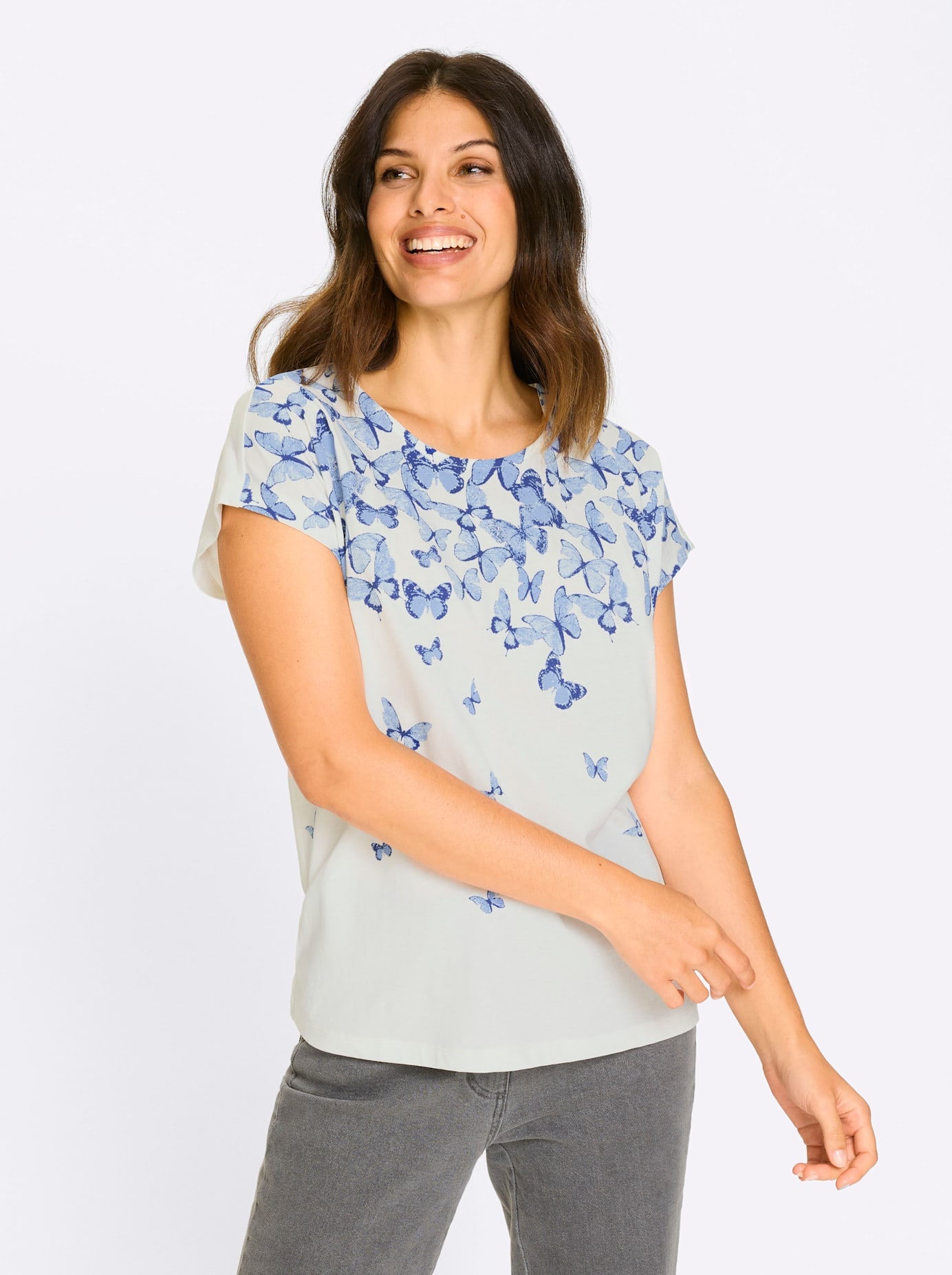 Classic Basics Women's Short Sleeve T-Shirt Ecru/Royal Blue Size 54