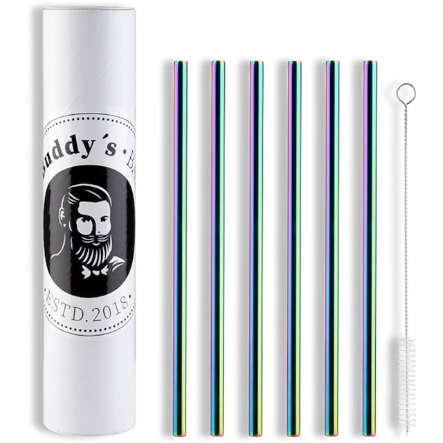 Buddy\'s Trinkhalme »Buddy´s Bar«, (Set), wiederverwendbar, 6 Strohhalme +  Reinigungsbürste, Regenbogen-Look kaufen | BAUR