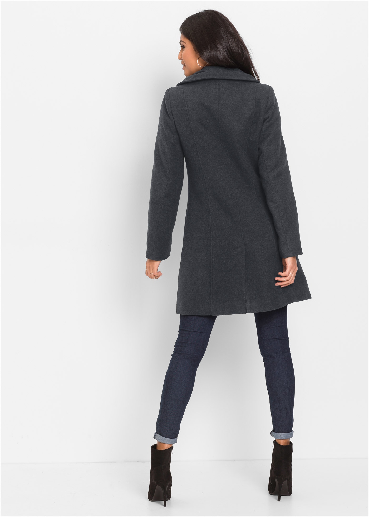 bonprix Kurzmantel mit Schalkragen und asymmetrischem Verschluss, schmale Passform