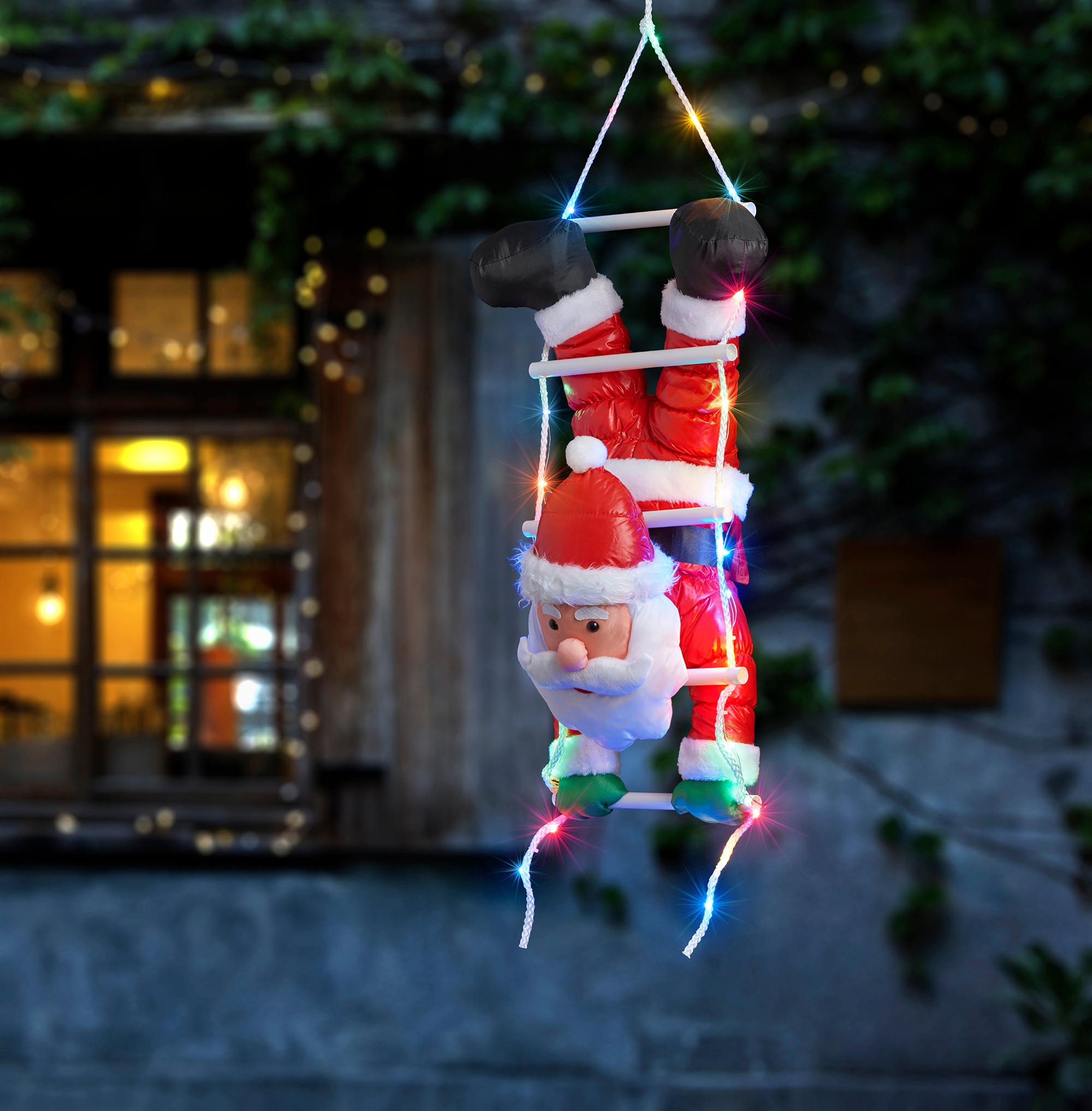 BONETTI LED Dekofigur »Weihnachtsmann kopfüber«, 30 flammig, mit 30 bunten LEDs, Weihnachtsdeko aussen