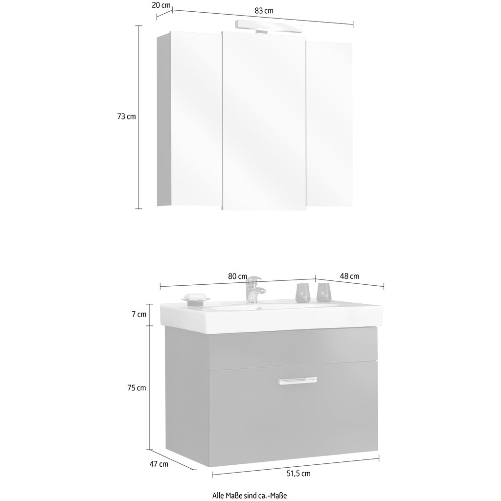 Saphir Badmöbel-Set »Quickset 2-teilig, Keramikwaschtisch mit LED-Spiegelschrank, Bad-Set«, (2 St.)