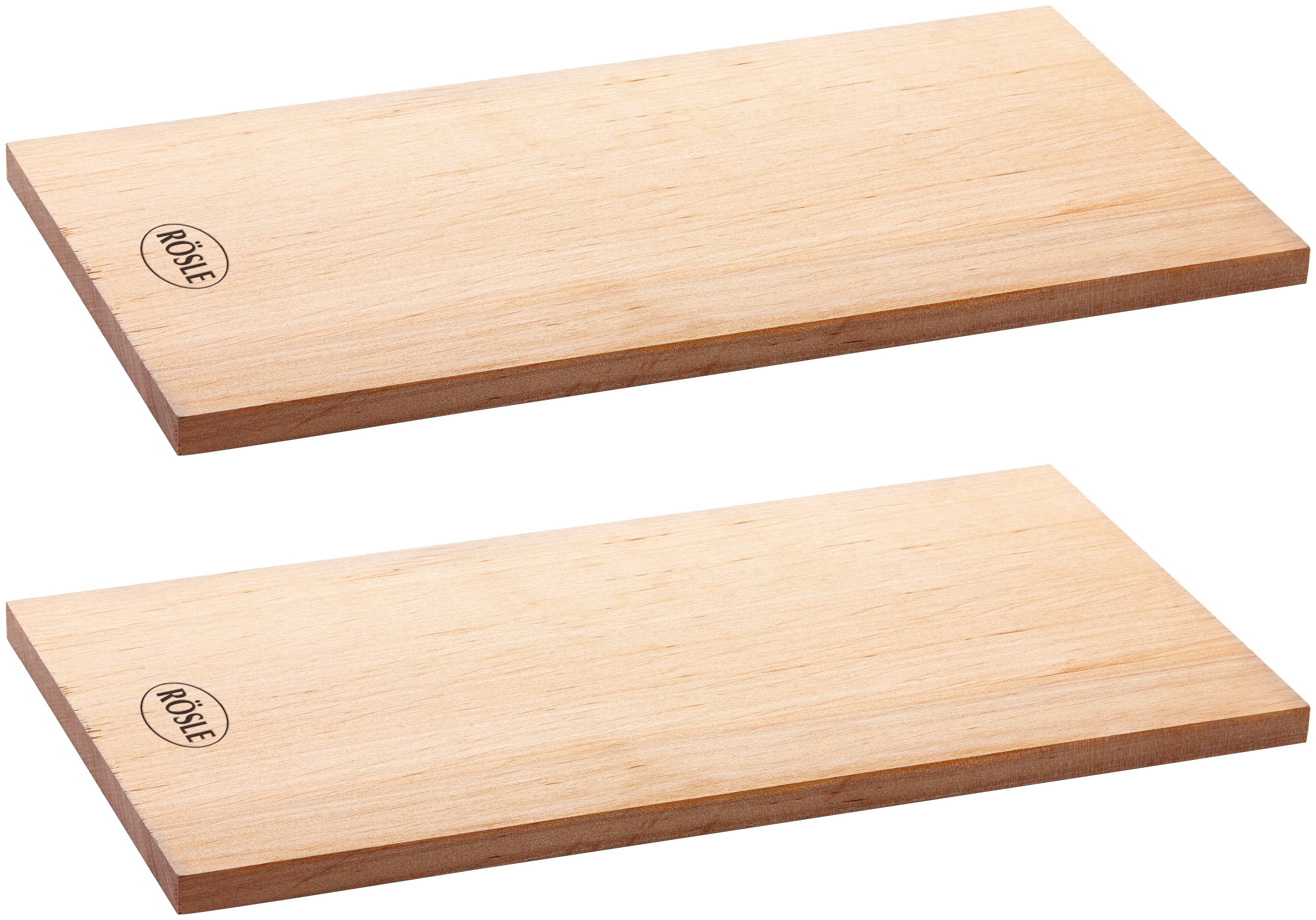 RÖSLE 1100000002199 "Holzplanke Erlenholz, 25174" Massivholz 2 Stk. tlg. für Holzaroma im Grillgut, mehrfach verwendbar, Naturprodukt