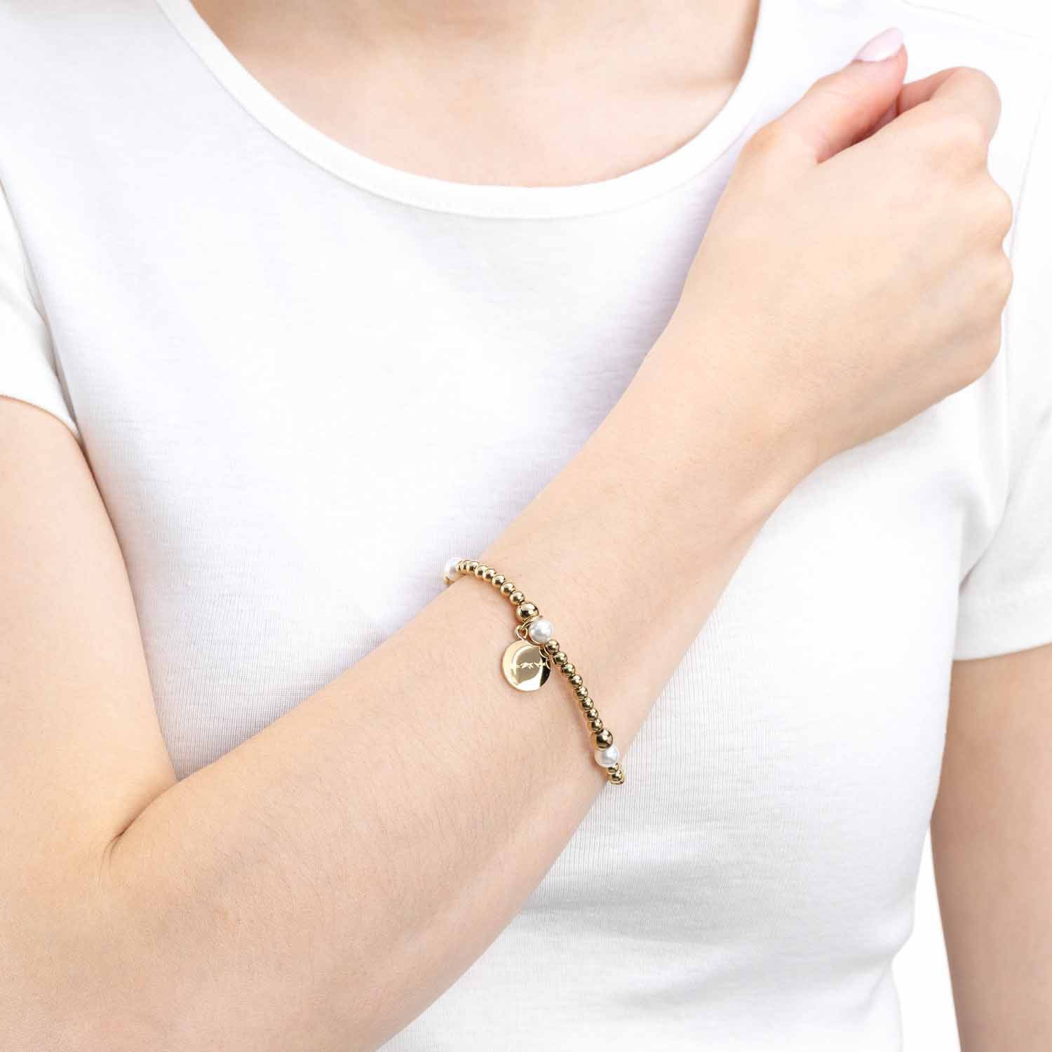 Armband LEONARDO "Mathilde", gold (gelbgoldfarben, weiß), Armbänder, Damen, 18,5cm, Edelstahl Perlen Polyurethan, Edelstahl, Perlen, Polyurethan, Armband, mit Perle (imitiert) 2