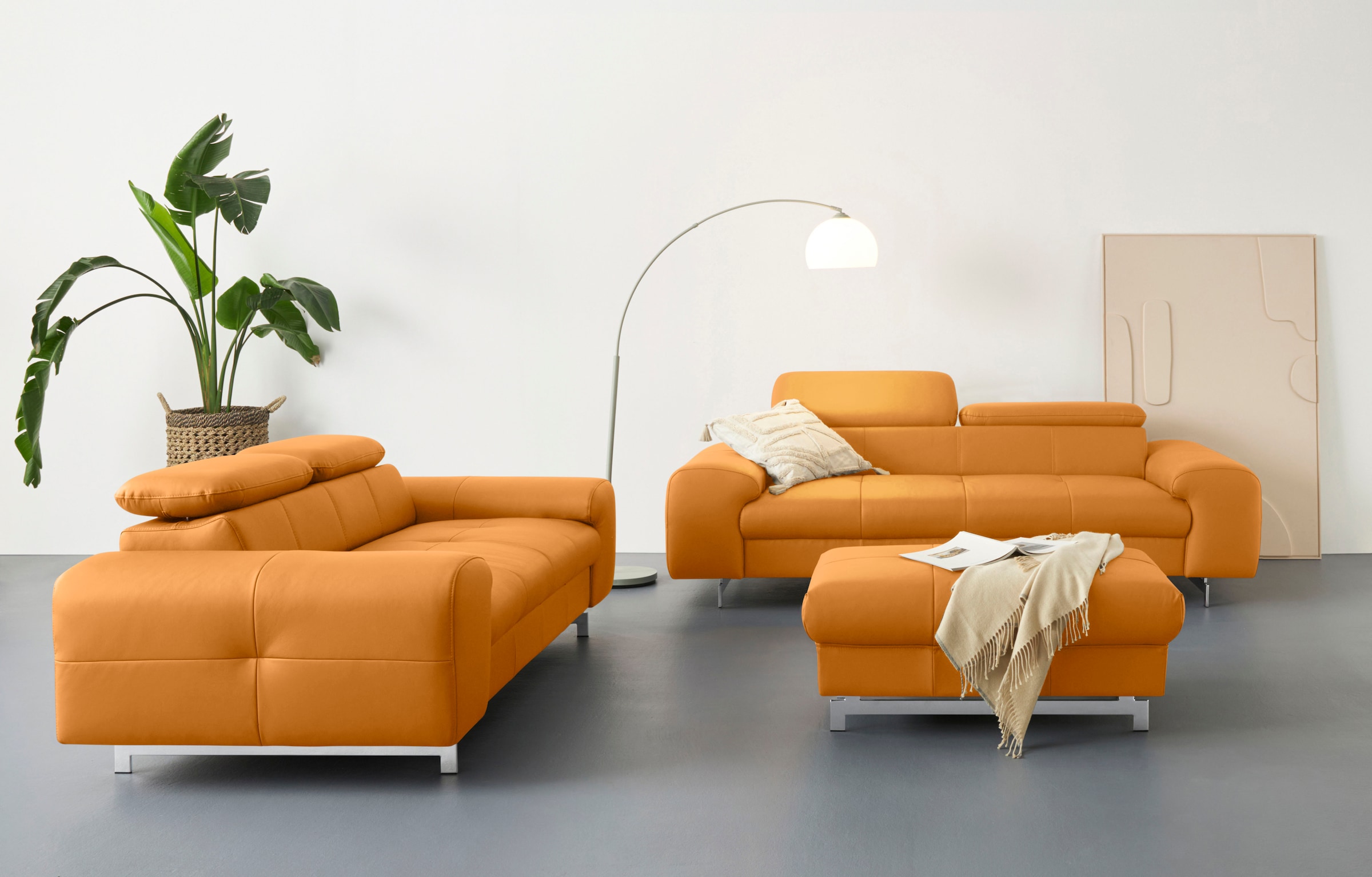 COTTA 3-Sitzer »Chef«, Big-Sofa mit Kopfteilverstellung, edle Metallkufen