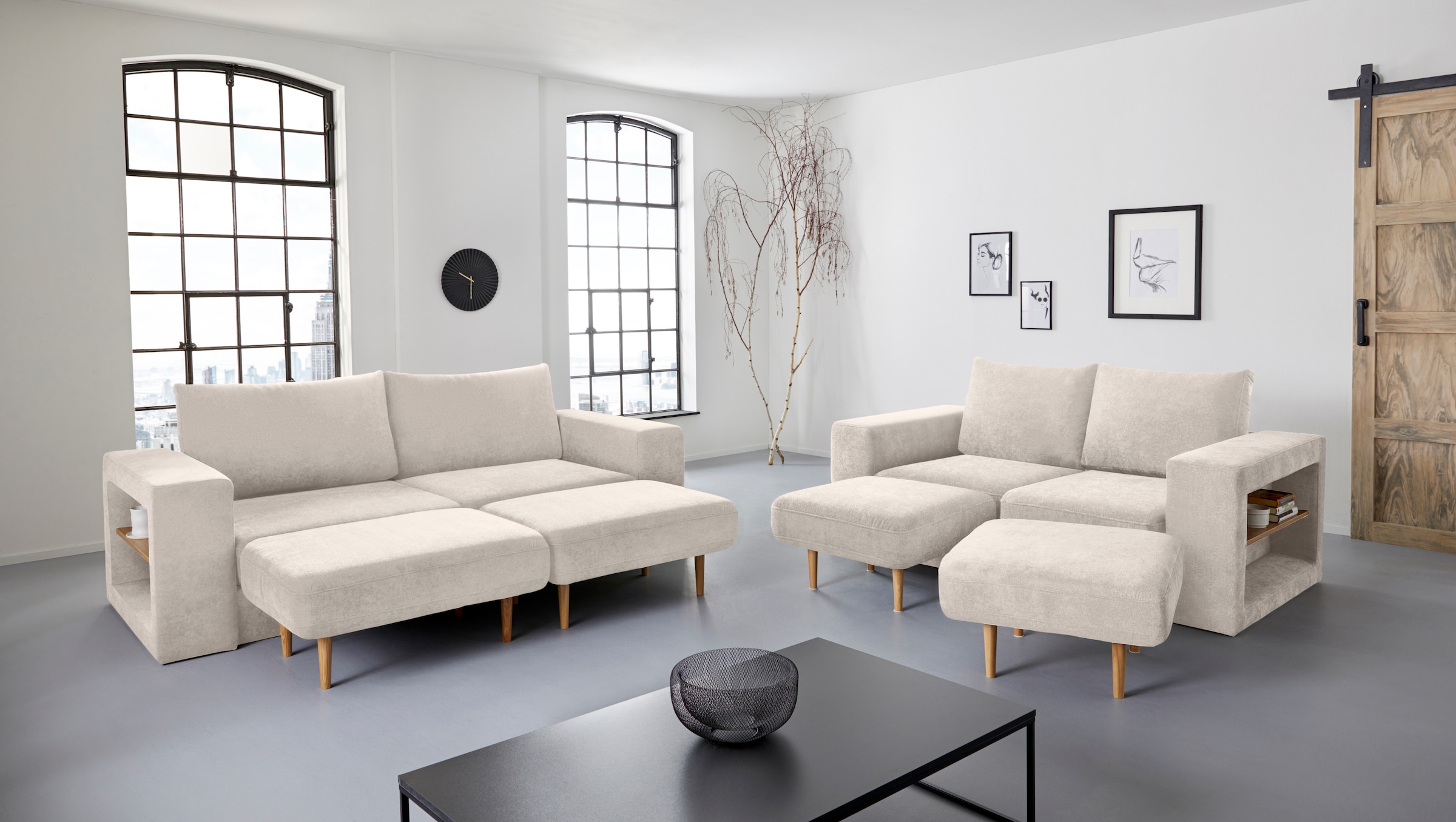 LOOKS by Wolfgang Joop 2,5-Sitzer »Looksvb«, Verwandlungssofa: aus Sofa wird Sofa mit 2 Hockern, mit Regalfunktion