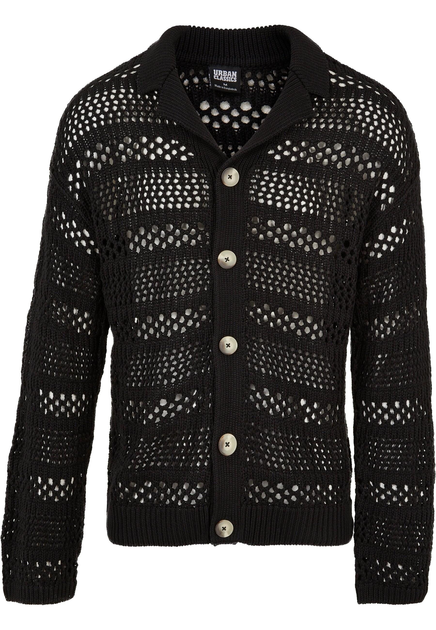 URBAN CLASSICS Strickfleecejacke "Urban Classics Herren Crocheted Cardigan", (1 St.), ohne Kapuze