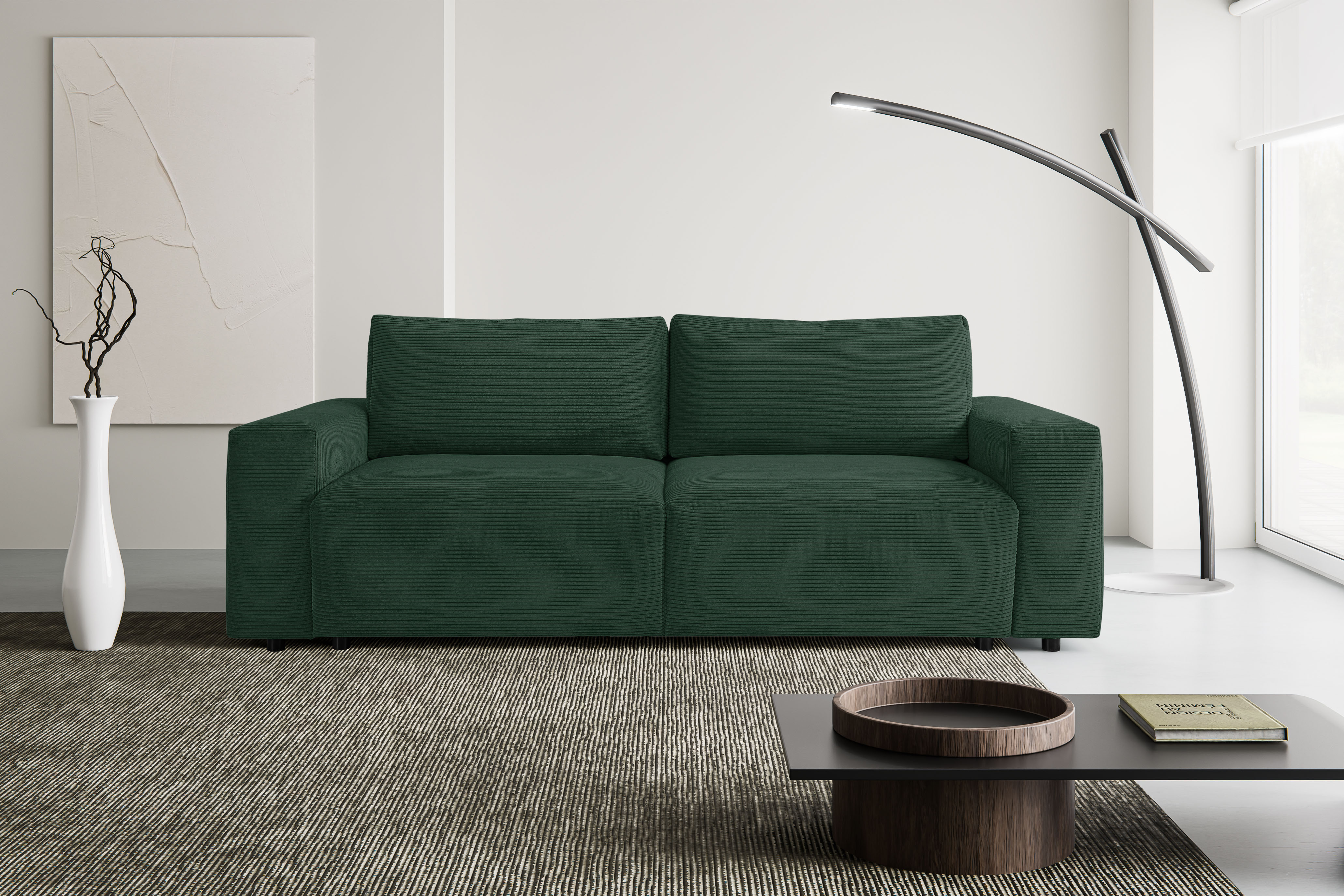 WERK2 Schlafsofa "Lima 245 cm modern und bequem" Cord, Schlaffunktion, Bettkasten