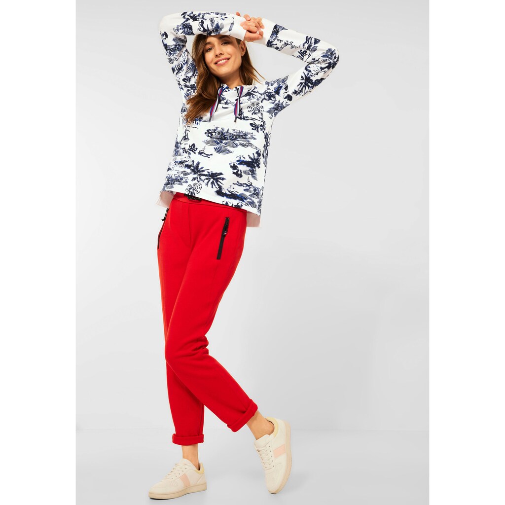 Damenmode Shirts & Sweatshirts Cecil Sweatshirt, mit kontrastfarbigen Tunnelzugbändern weiß-blau-gestreift Damenmode Shirts & Sweatshirts Cecil Sweatshirt, mit kontrastfarbigen Tunnelzugbändern weiß-blau-gestreift