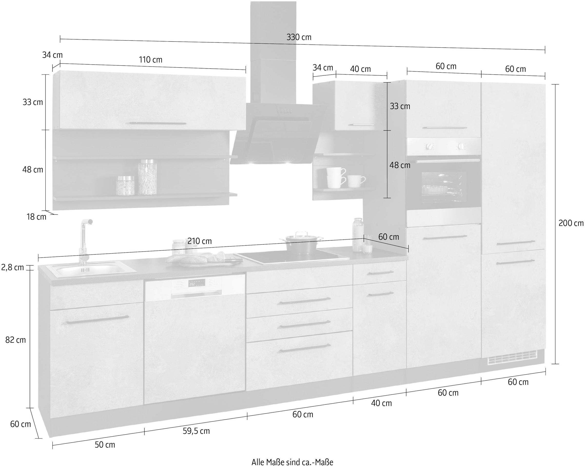 HELD MÖBEL Küchenzeile »Tulsa«, ohne E-Geräte, Breite 330 cm, schwarze  Metallgriffe, MDF Fronten kaufen | BAUR