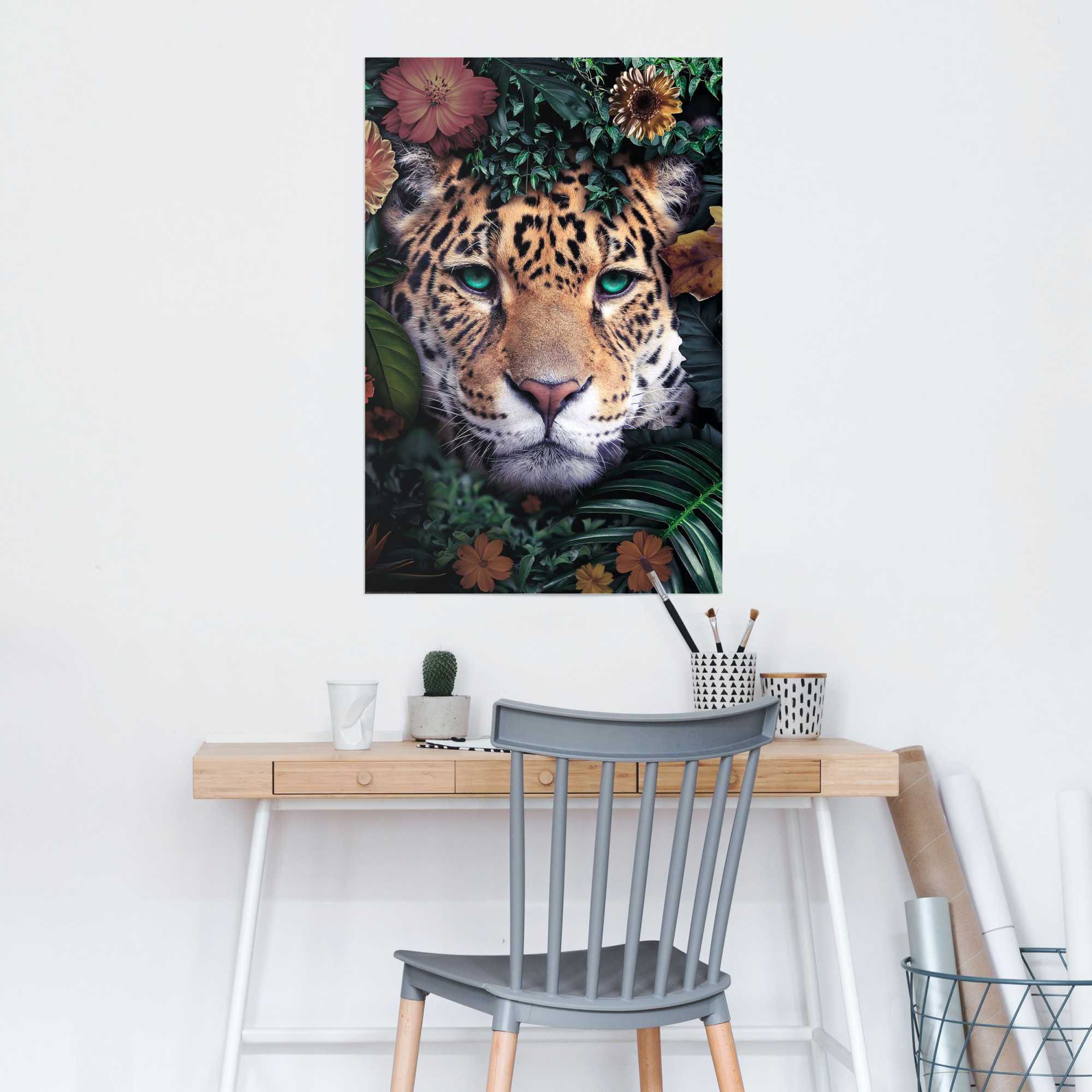 Reinders Poster "Leopard Blumen - Pflanzen - Farbenfroh - Tiermotiv" 1 Stk. günstig online kaufen