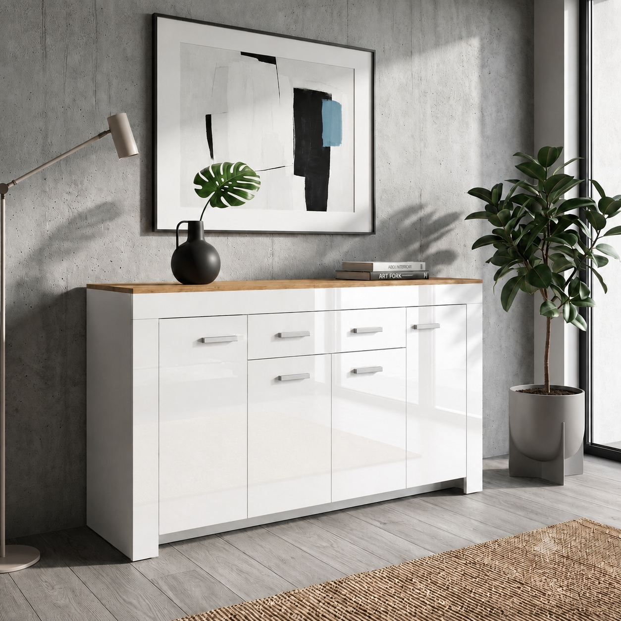 OTTO home Kombikommode »Milan Sideboard, Highboard, Kommode, Schubladenkommode« Breite 190,4 cm, hochglänzende Fronten, 4 Türen, 1 Schublade