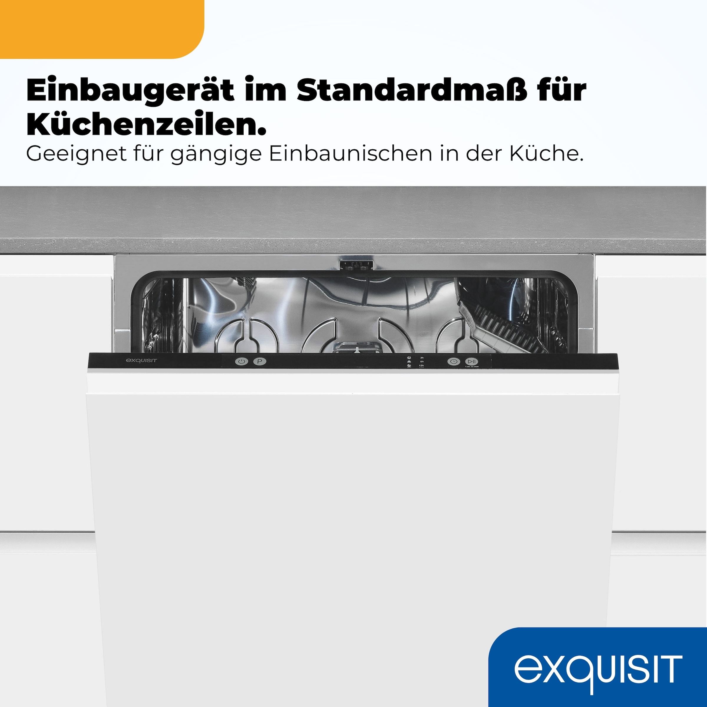 exquisit vollintegrierbarer Geschirrspüler 1014 »EGSP1014-E-450D schwarz« 11,9 l 14 tlg. Maßgedecke 14 Maßgedecke & flüsterleise 49 dB – stark und angenehm ruhig