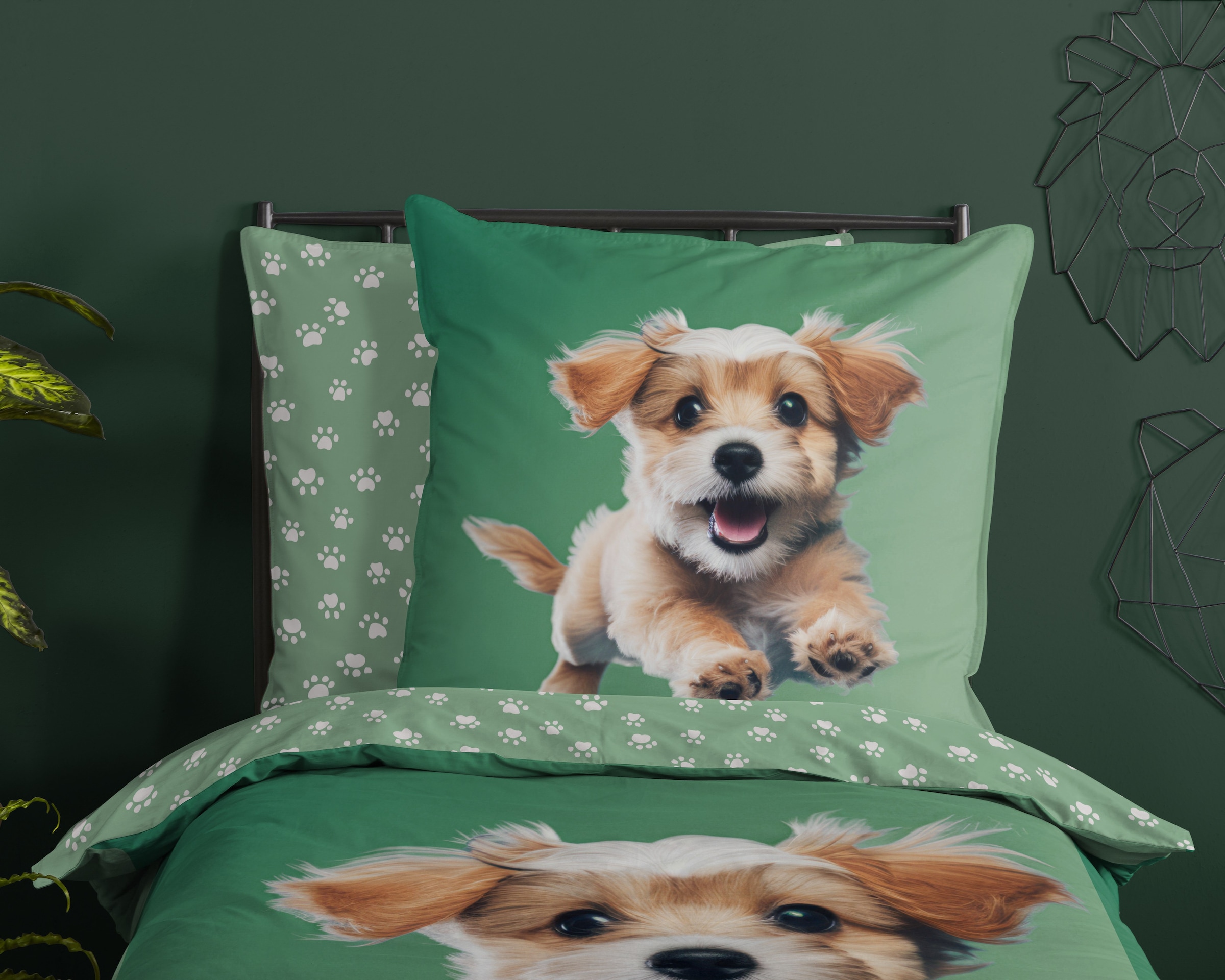good morning Kinderbettwäsche »Mambo« 2 Baumwolle, Renforcé, Wendeoptik, Kind, Hund, Grün
