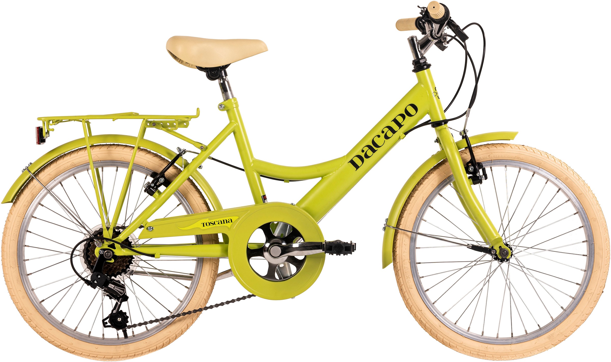 DACAPO Kinderfahrrad "Kinderfahrrad 20'' Toscana grün 6 Gänge RH 36 cm", 36cm, 20 Zoll (50,80cm) hinten: 20 Zoll (50,80cm), grün, Fahrräder