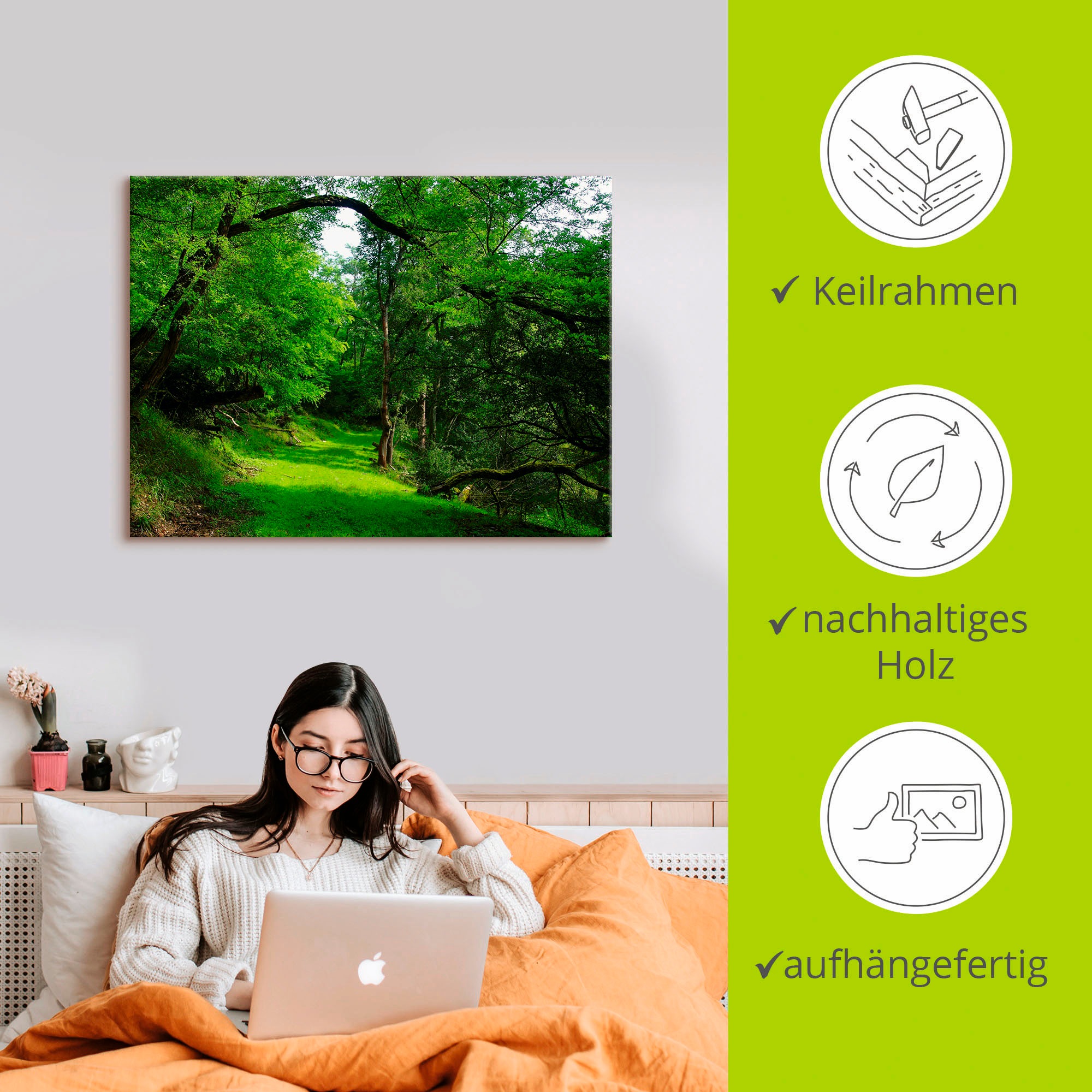 Artland Wandbild »Grüner Weg durch den Wald«, Wald, (1 St.), als Leinwandbild, Poster in verschied. Größen