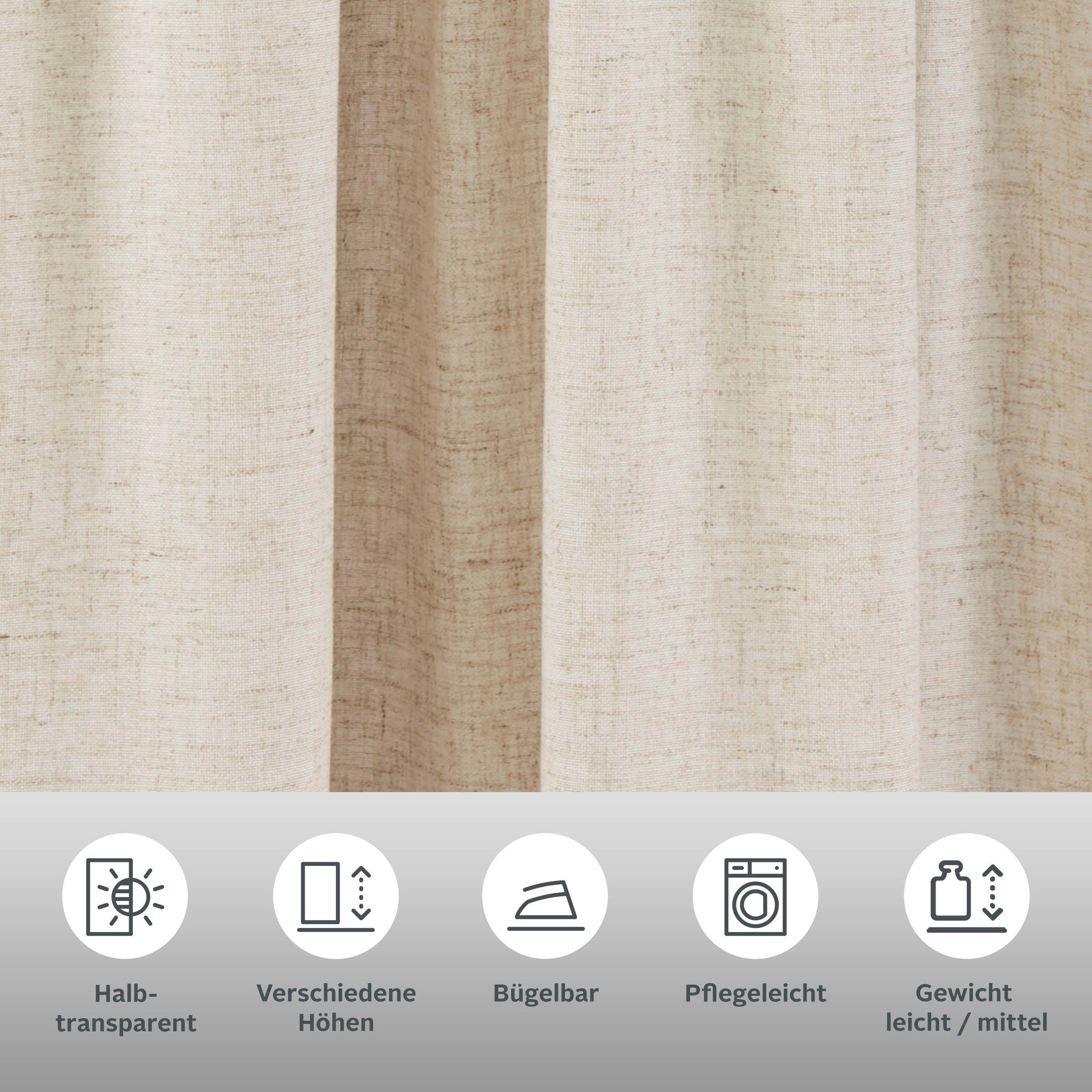 my home Gardine "Rudy" Kräuselband 1 Stk. tlg. Halbtransparent, Leinenlook, günstig online kaufen