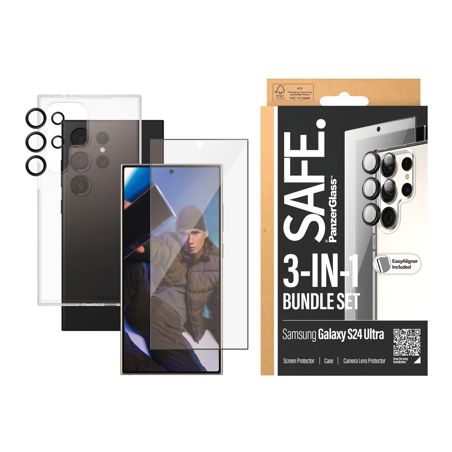 SAFE by PanzerGlass Displayschutzglas »3-in-1 Bundle Set Screen Protector, Case und Camera Lens...