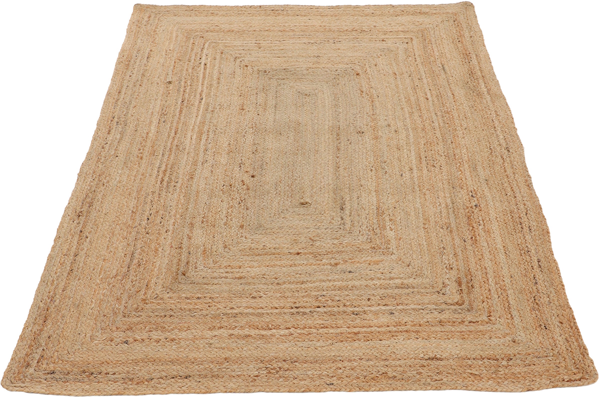 carpetfine Teppich "Nele Juteteppich Naturfaser", rechteckig, 6 mm Höhe, geflochtener Wendeteppich aus 100% Jute, quadra