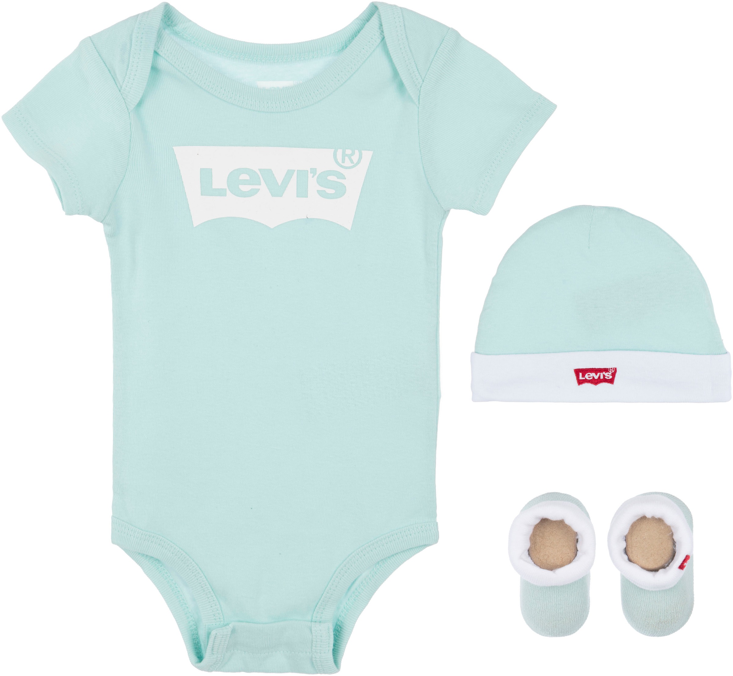 LEVI'S KIDS Jungen Body "Neugeborenen-Geschenkset", Gr. 2, grün, Obermaterial: 100% Baumwolle. Söckchen: 62% Baumwolle, 34% Polyester, 4% Elasthan,