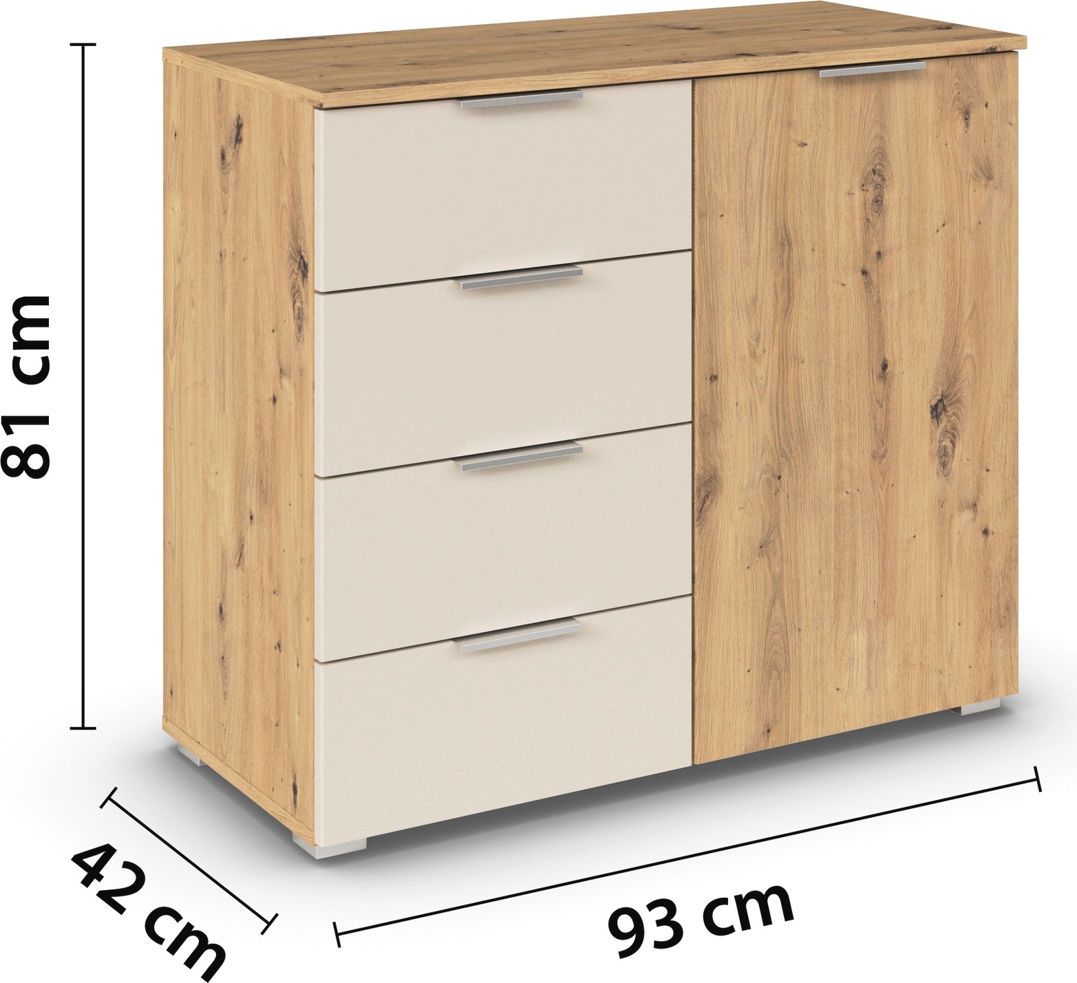 rauch Schubkastenkommode »Monza Kommode Sideboard Wäscheschrank«, mit 4 geräumigen Schubkästen in trendigen Farbkombinationen