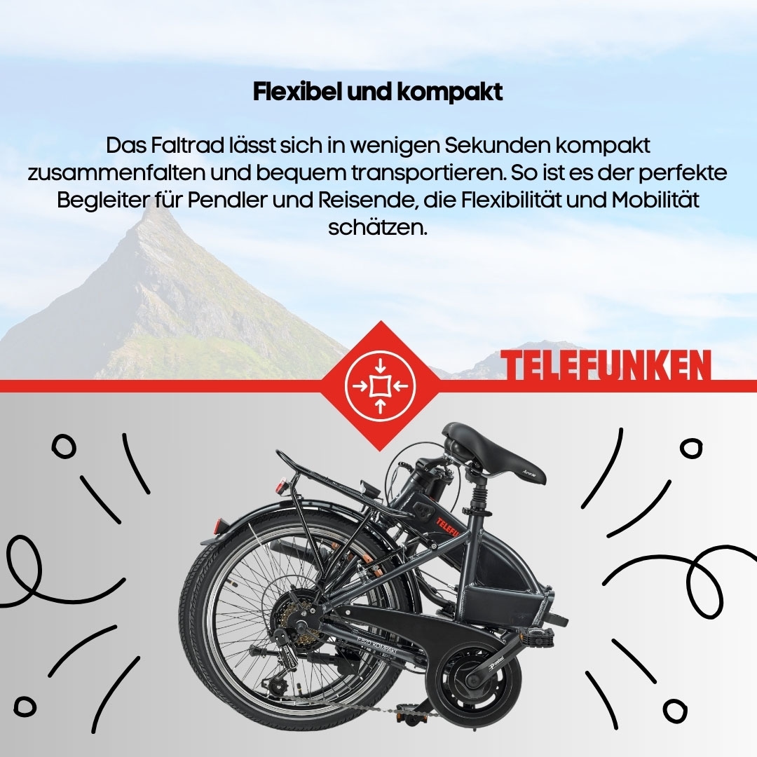 Telefunken E-Bike »Kompakt F820«, 6 Gang, Shimano, Tourney, Heckmotor 250 W, Pedelec, Elektrofahrrad für Damen u. Herren