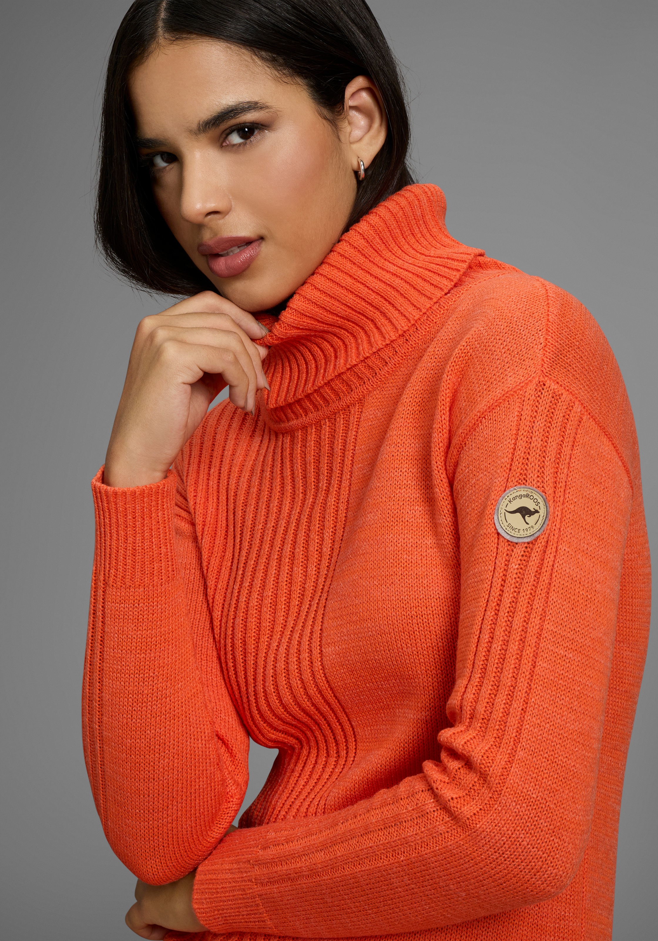 Thumbnail - KangaROOS Strickkleid mit Rollkragen, Glattstrick & Rippstrick