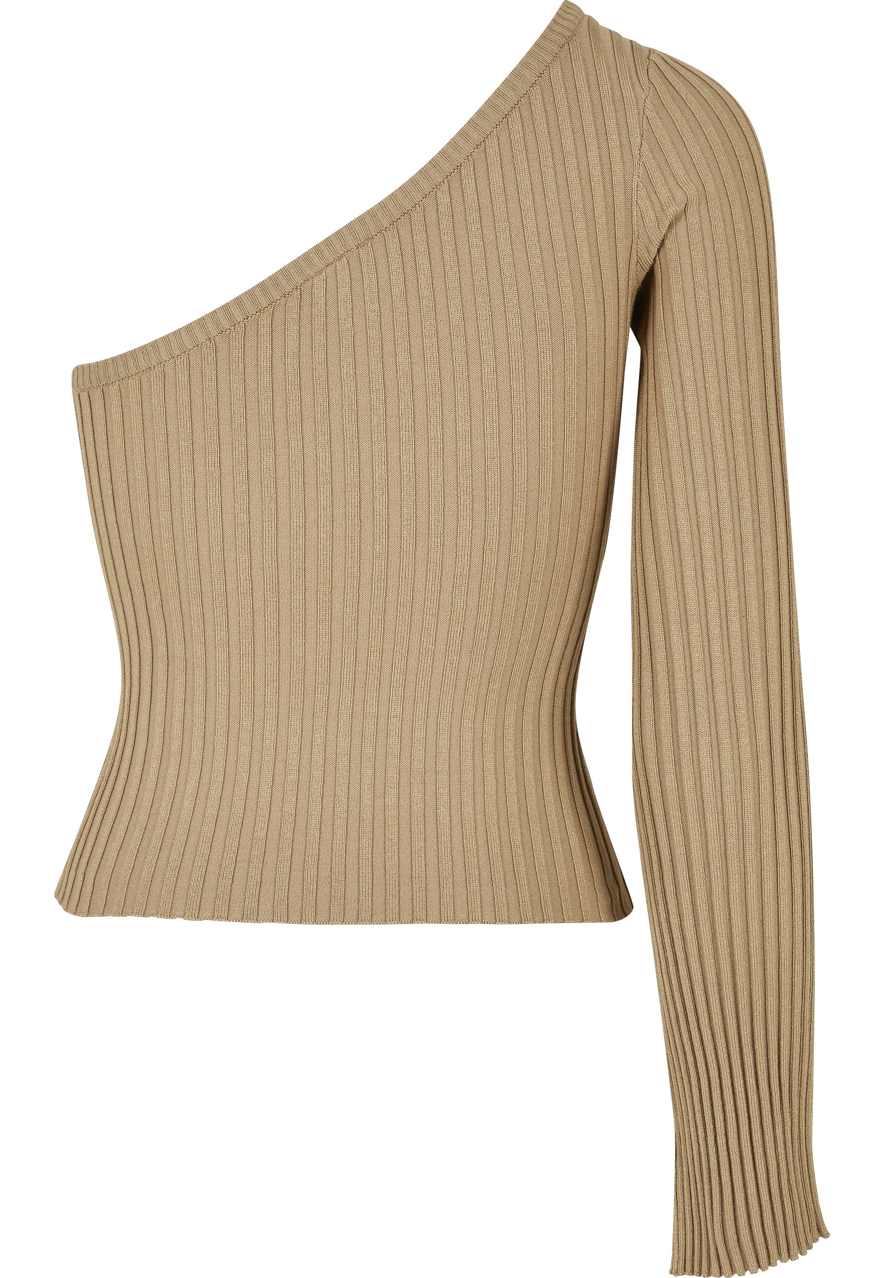 URBAN CLASSICS Fleecepullover »Urban Classics Damen Ladies Short Rib Knit One Sleeve Sweater«, 1 Stk.
