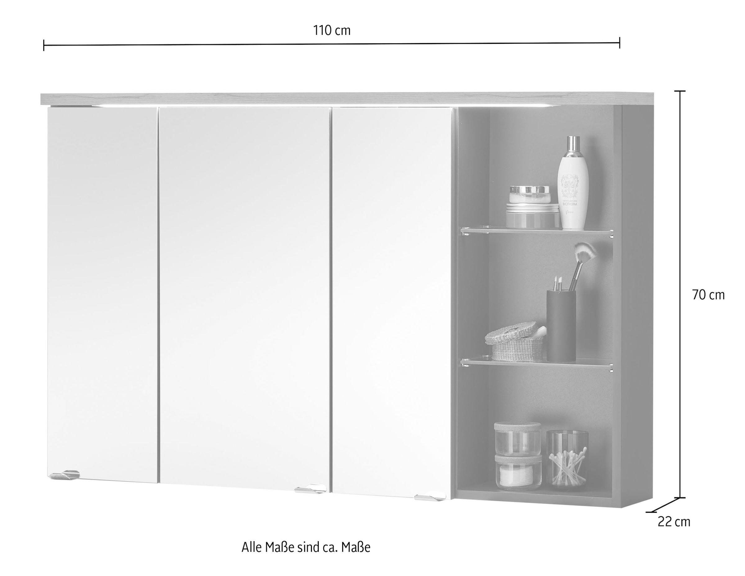 BASIC by Balculina Spiegelschrank »Memphis, Badezimmerschrank BxHxT 110x70x22«, (1 St.), Breite 110 cm, Tür L/R montierbar, Softclose