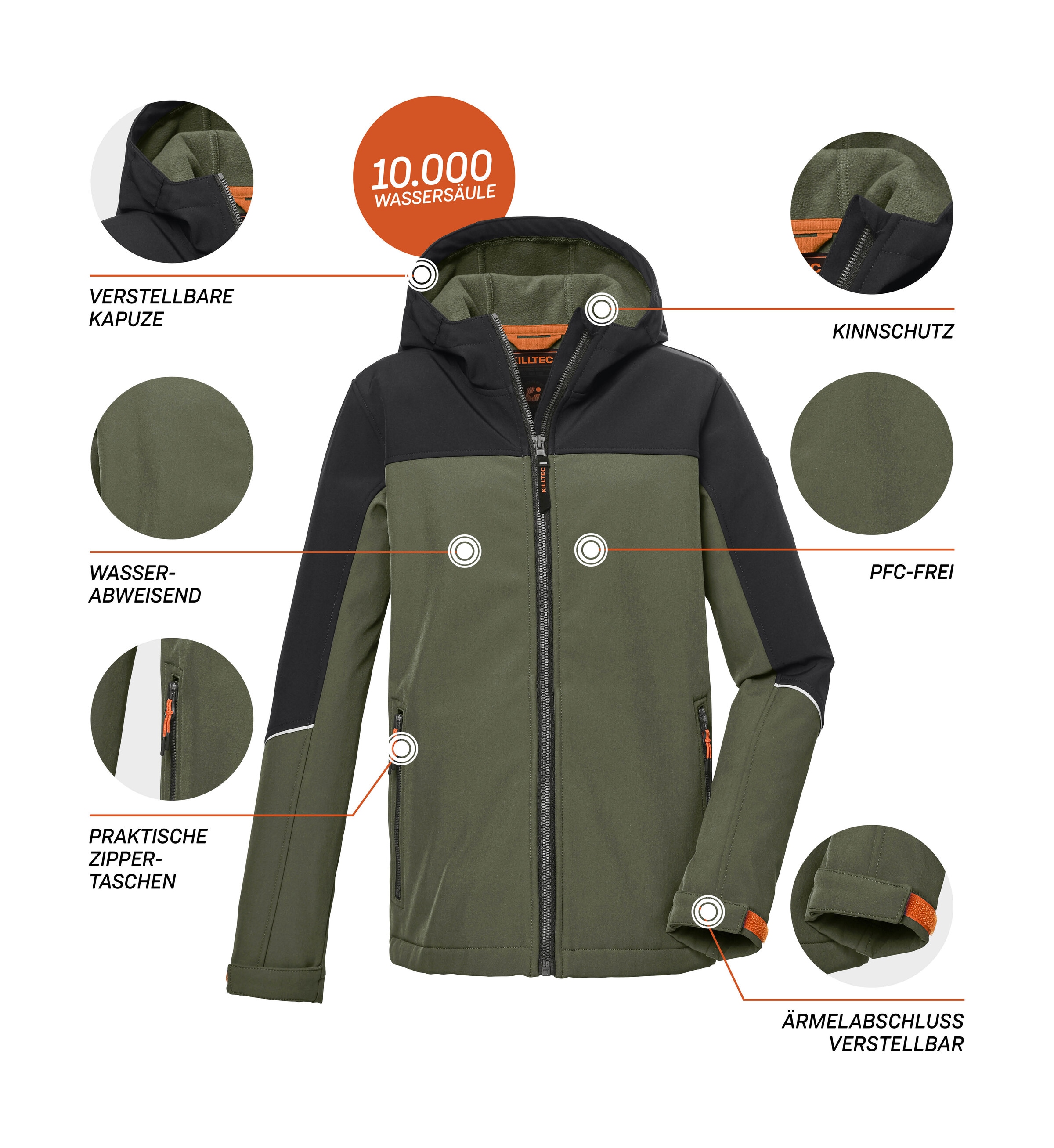 Killtec Softshelljacke »KOW 131 BYS SFTSHLL JCKT«, Wind- und wasserabweisende Softshelljacke mit verstellbarer Kapuze