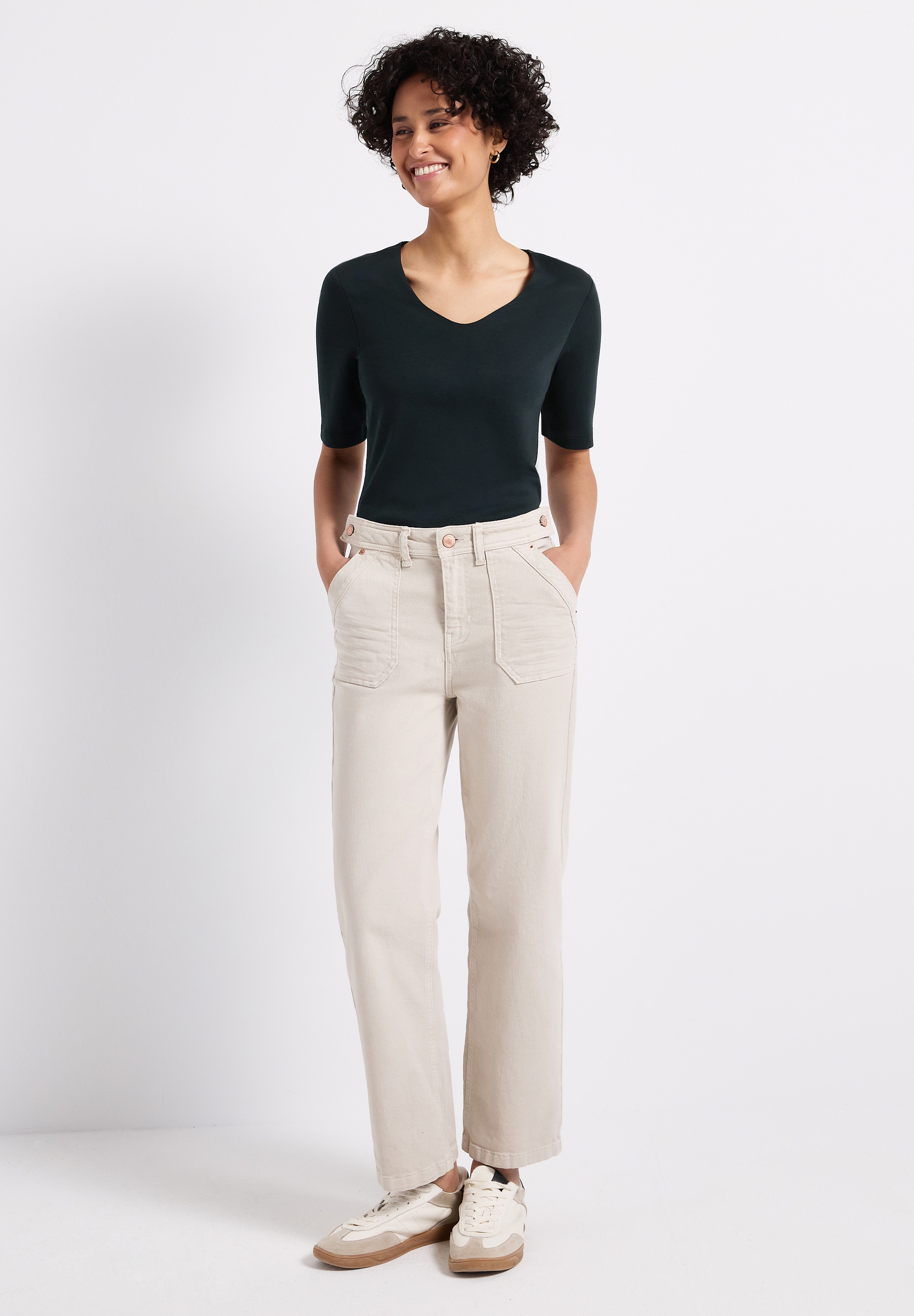 STREET ONE Kurzarmshirt »Style Palmira«, mit tiefem Rundhalsausschnitt