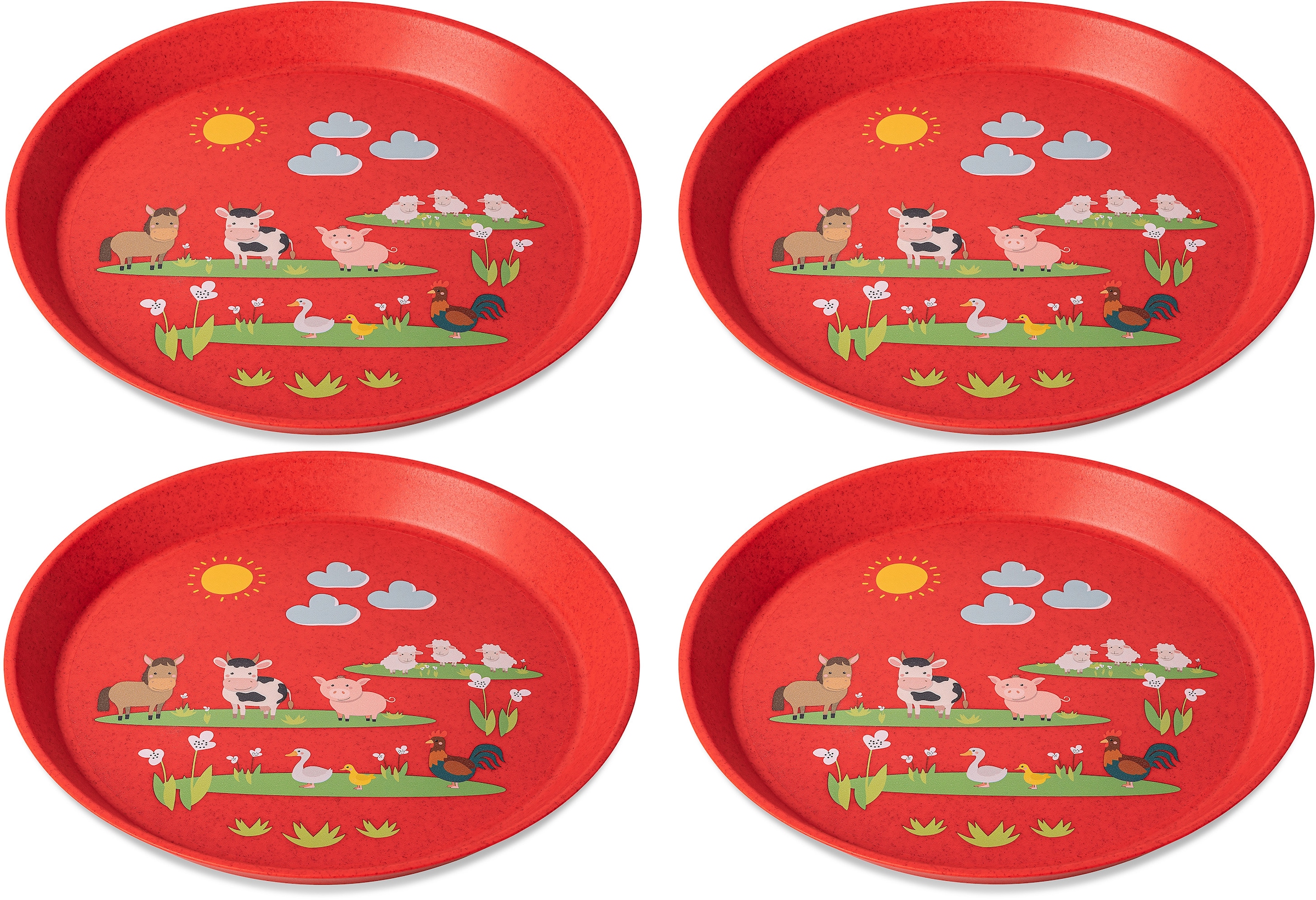 KOZIOL Kunststoffteller "CONNECT PLATE FARM", (Set, 4 St., 4x Kleiner Teller 205mm), 100% recycelbar,100% made in German