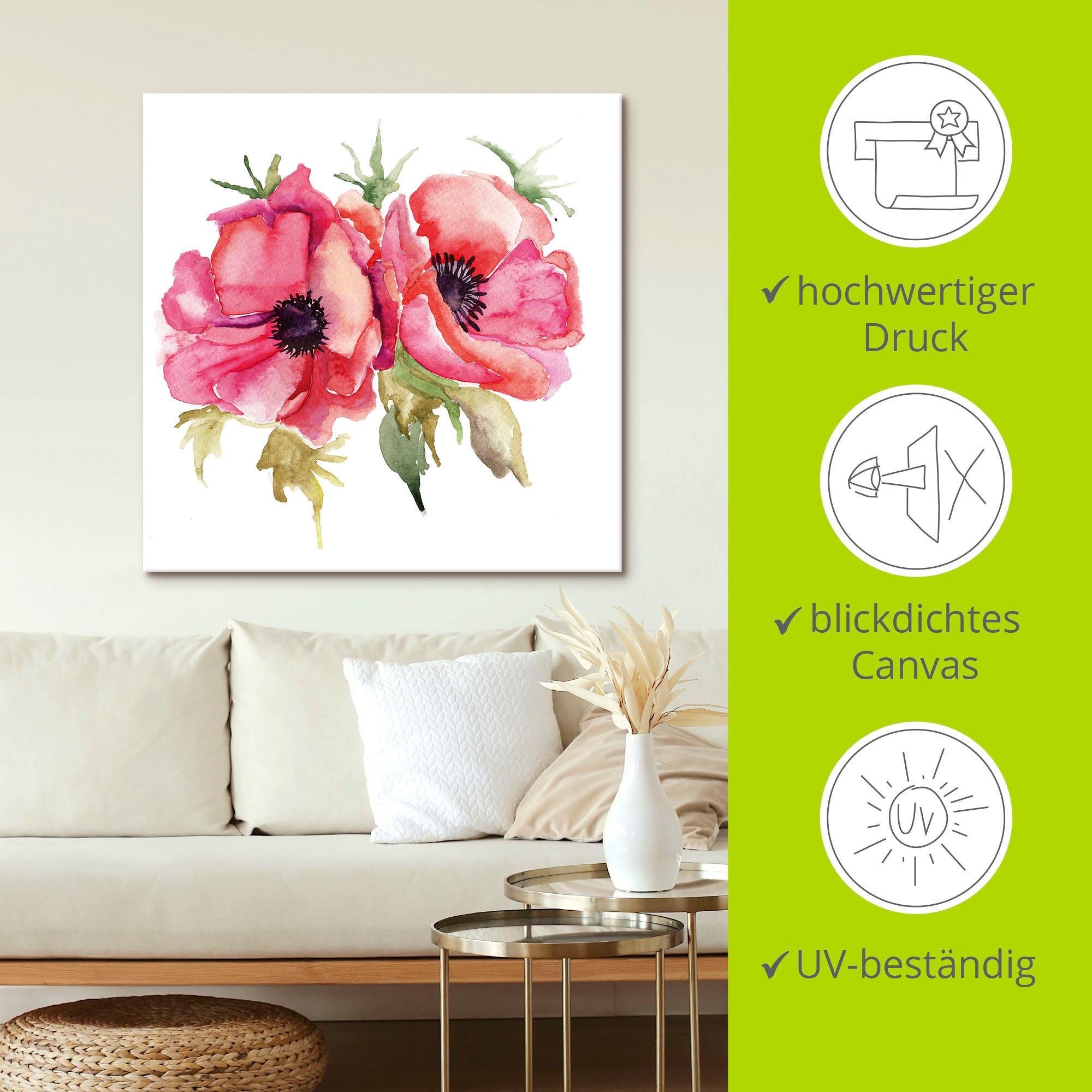 Artland Wandbild »Mohnblumen«, Blumen, (1 St.), als Alubild, Outdoorbild, Leinwandbild, Poster, Wandaufkleber