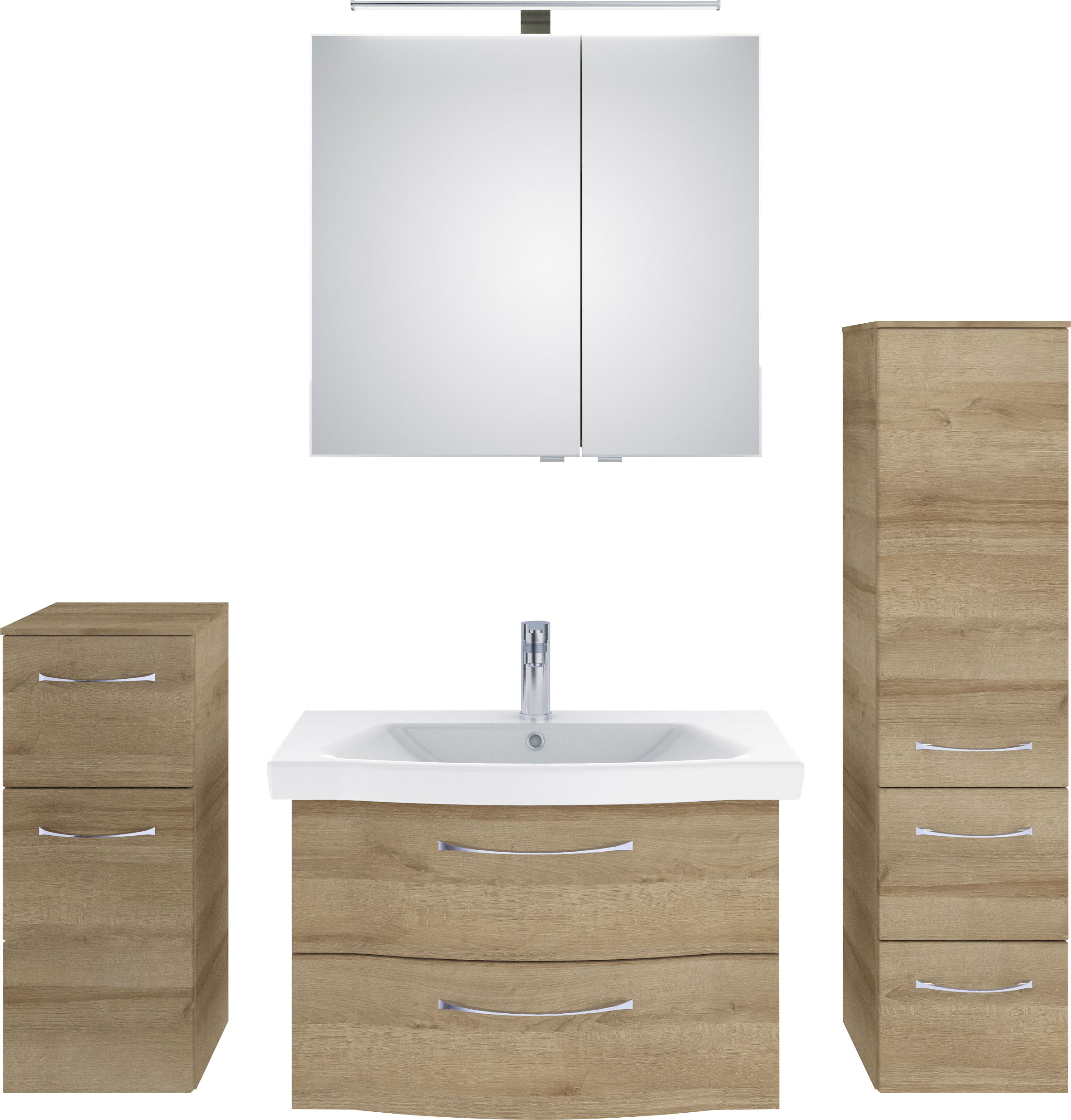 Saphir "6005 Sprint 4-teilig, Keramik-Waschtisch mit LED-Spiegelschrank" 5 Stk. tlg.