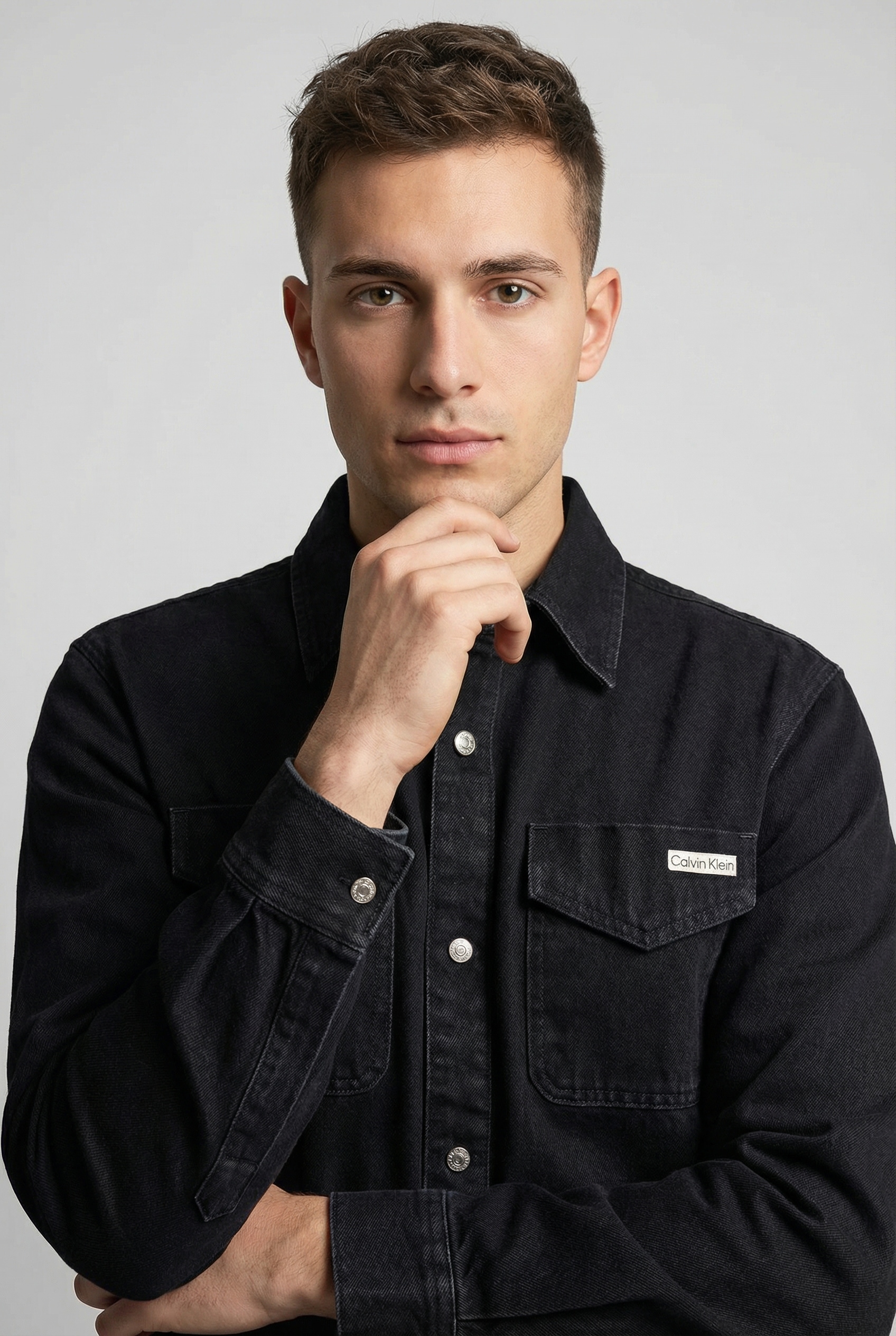 Jeanshemd CALVIN KLEIN JEANS "90S BLACK STONE", Herren, Gr. S, N-Gr, jackson schwarz stone, Denim/Jeans, Obermaterial: 100% Baumwolle, unifarben, regular fit normal, Rundhals, eingesetzt angesetztes Bündchen, Hemden Jeanshemd, Regular fit mit aufgesetzten
