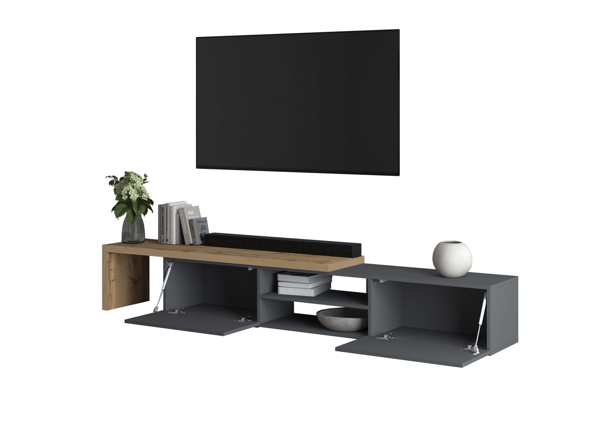 OTTO home Lowboard »New Garda,Lowboard mit Aufsatz,TV-Board mit Ausatz,TV-Schrank-Tv Bank« 1 Stk. tlg. Breite verstellbar v. 183 bis 310 cm,2 Klappen  und L-Förmiger Aufsatz