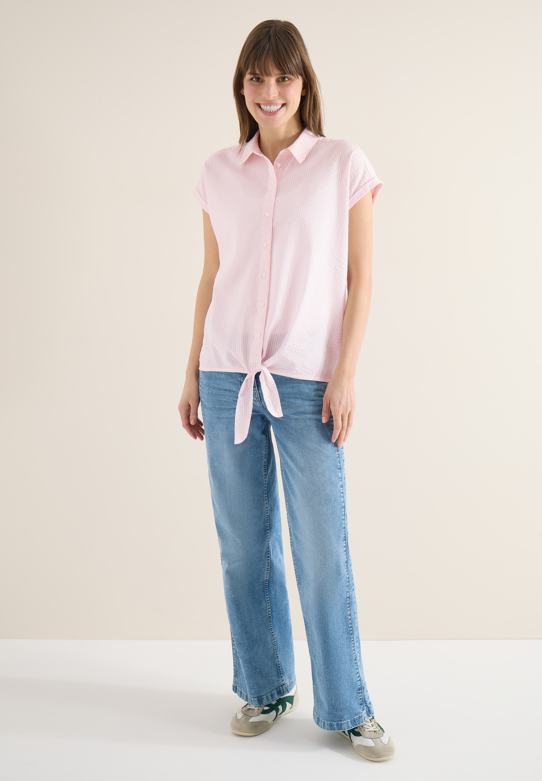 Cecil Kurzarmbluse mit Knoten am Saum