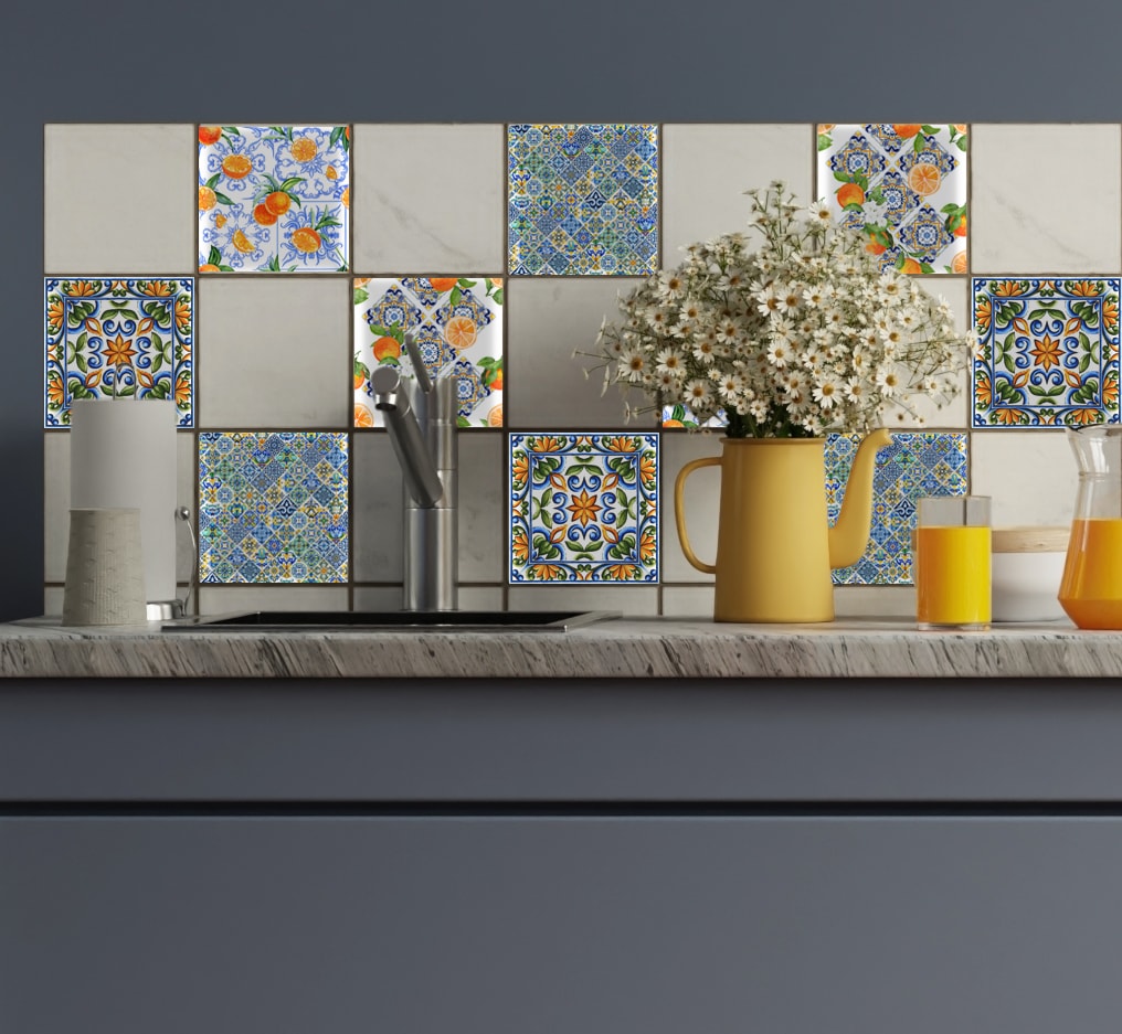 queence Fliesenaufkleber "Ornamente mit Orangen" selbstklebend, 12er Set günstig online kaufen