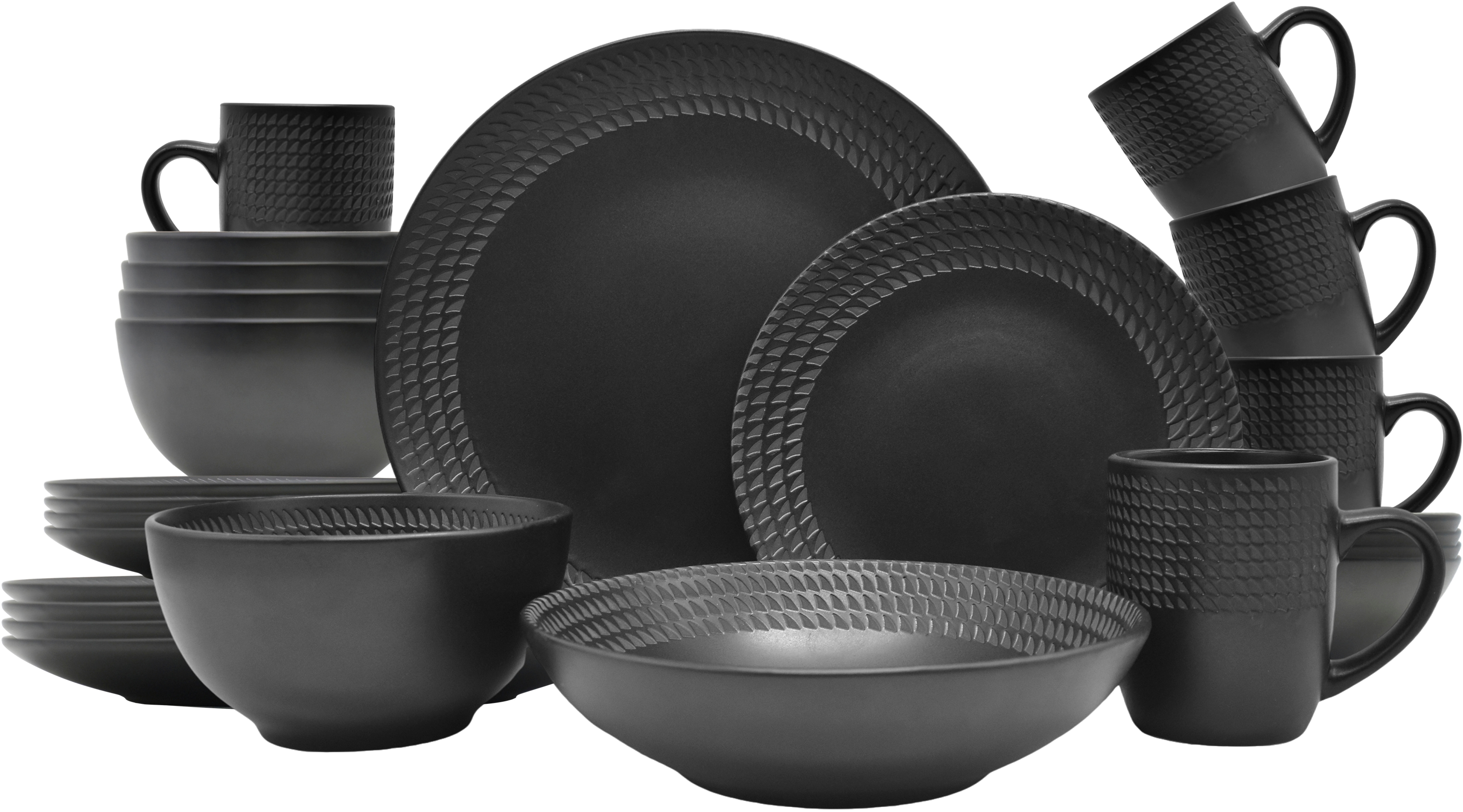ECHTWERK ""BlackStyle", Schwarz" Stilvolles Geschirrset mit markanter Struktur, hochwertige Stoneware